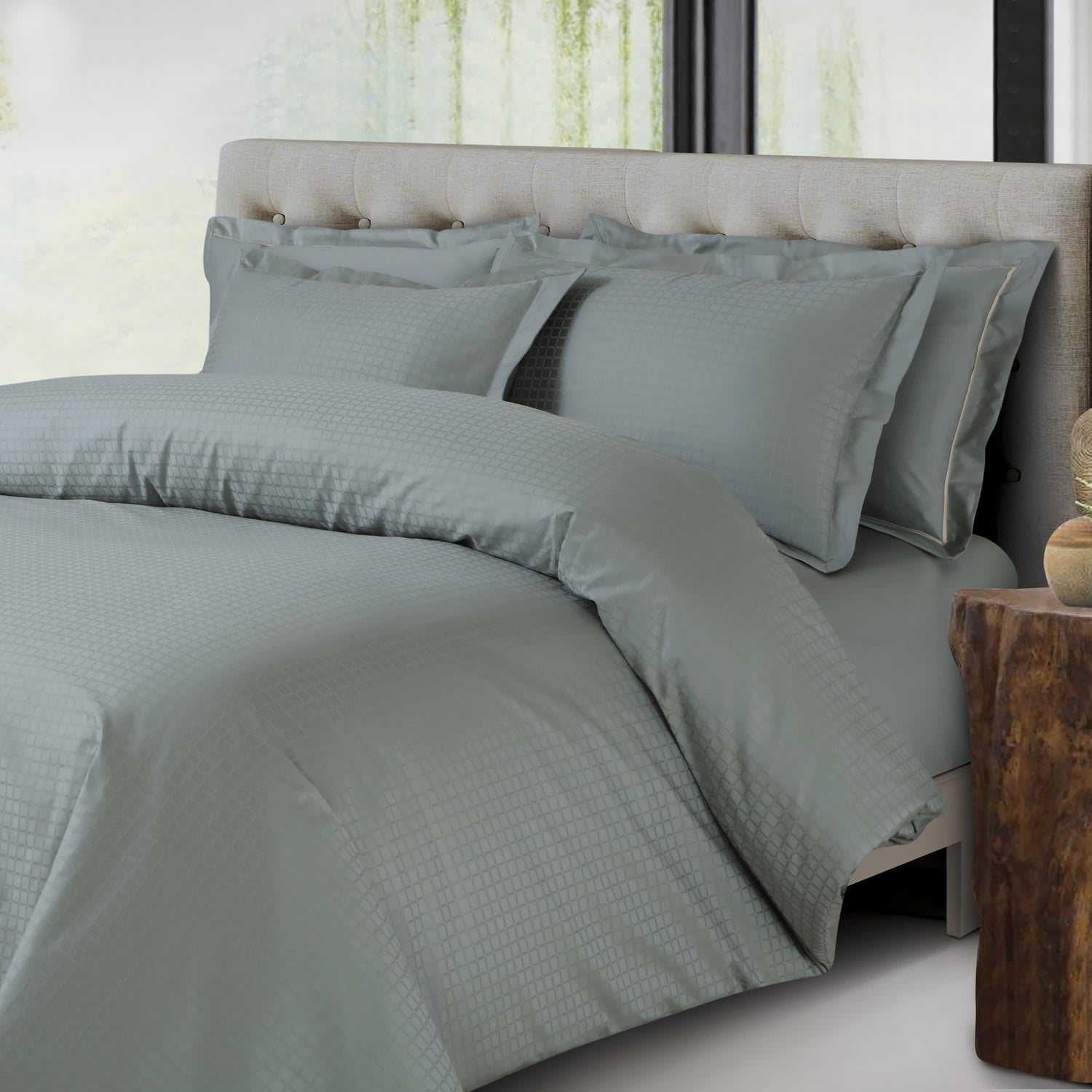 Como Jacquard Duvet Cover Set - Olive Green