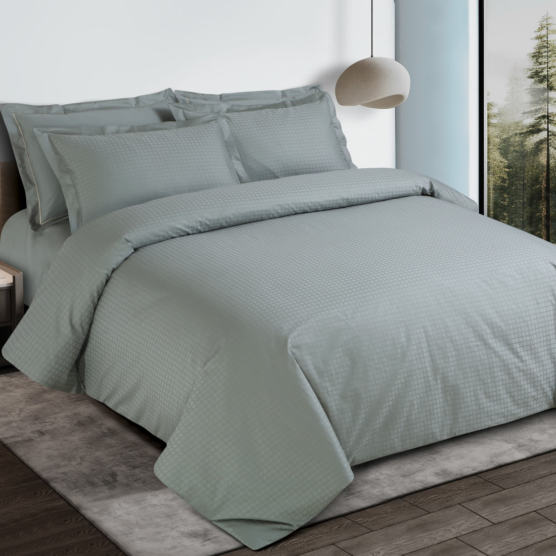 Como Jacquard Bedsheet - Olive Green