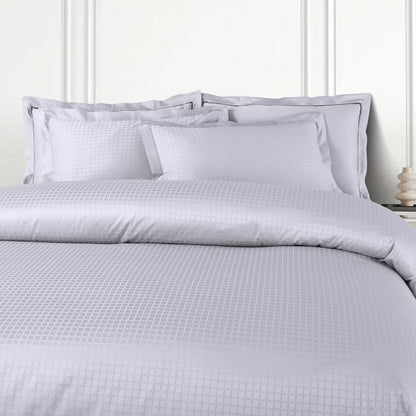 Jacquard Duvet Cover Set with King Size Bedsheet and 4 Pillow Covers-Silver Grey