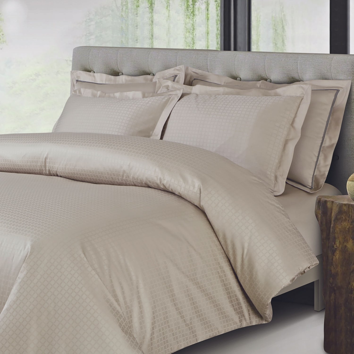 Como Jacquard Duvet Cover Set - Olive Beige