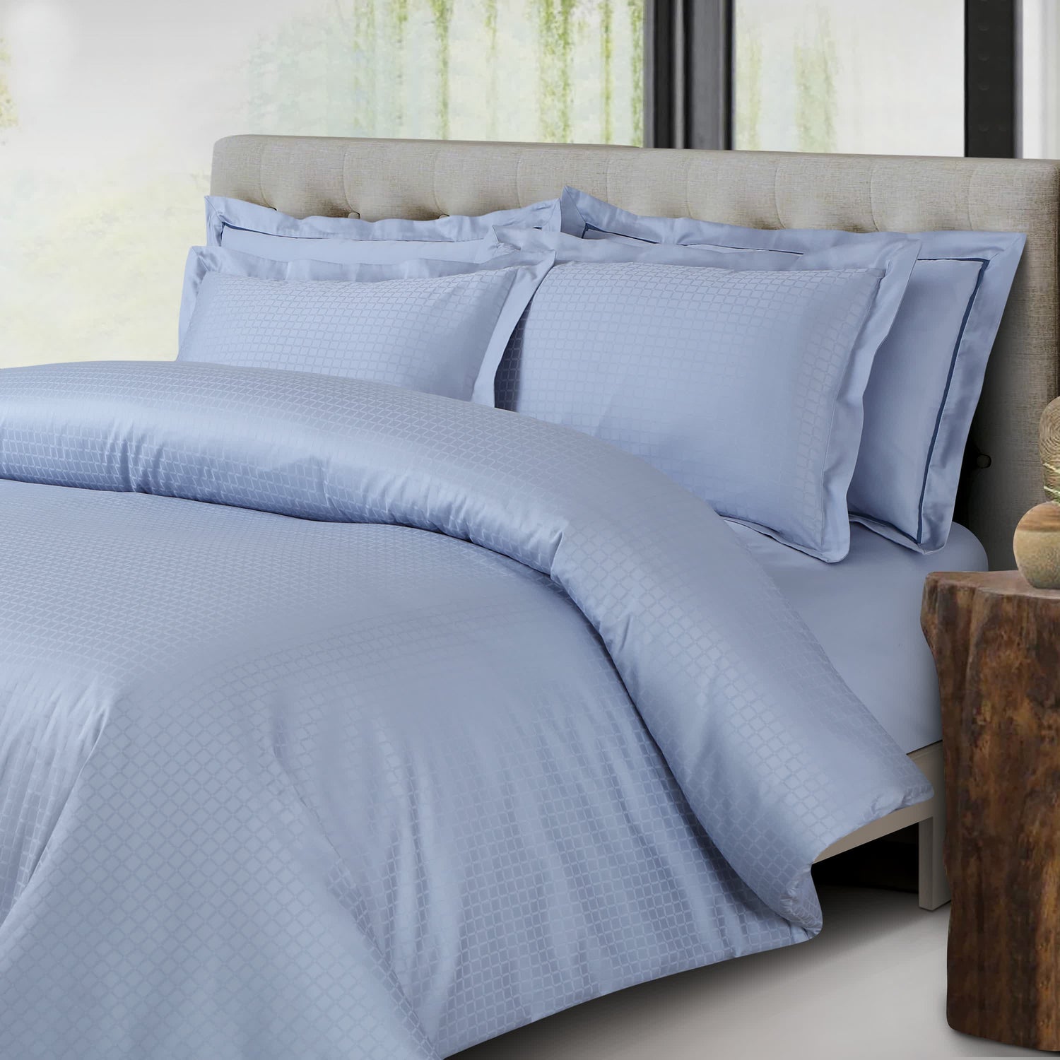 Como Jacquard Bedsheet - Pigeon Blue