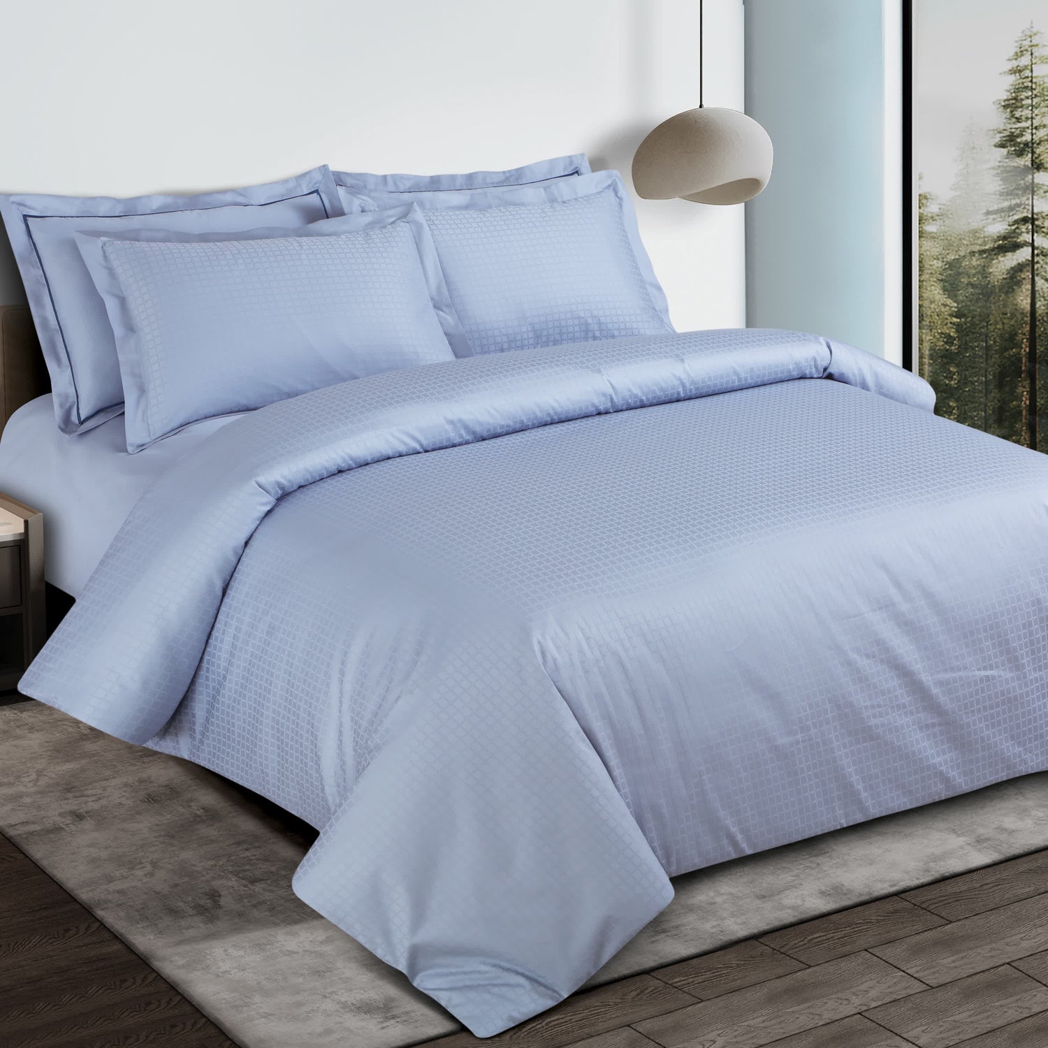 Como Jacquard Bedsheet - Pigeon Blue