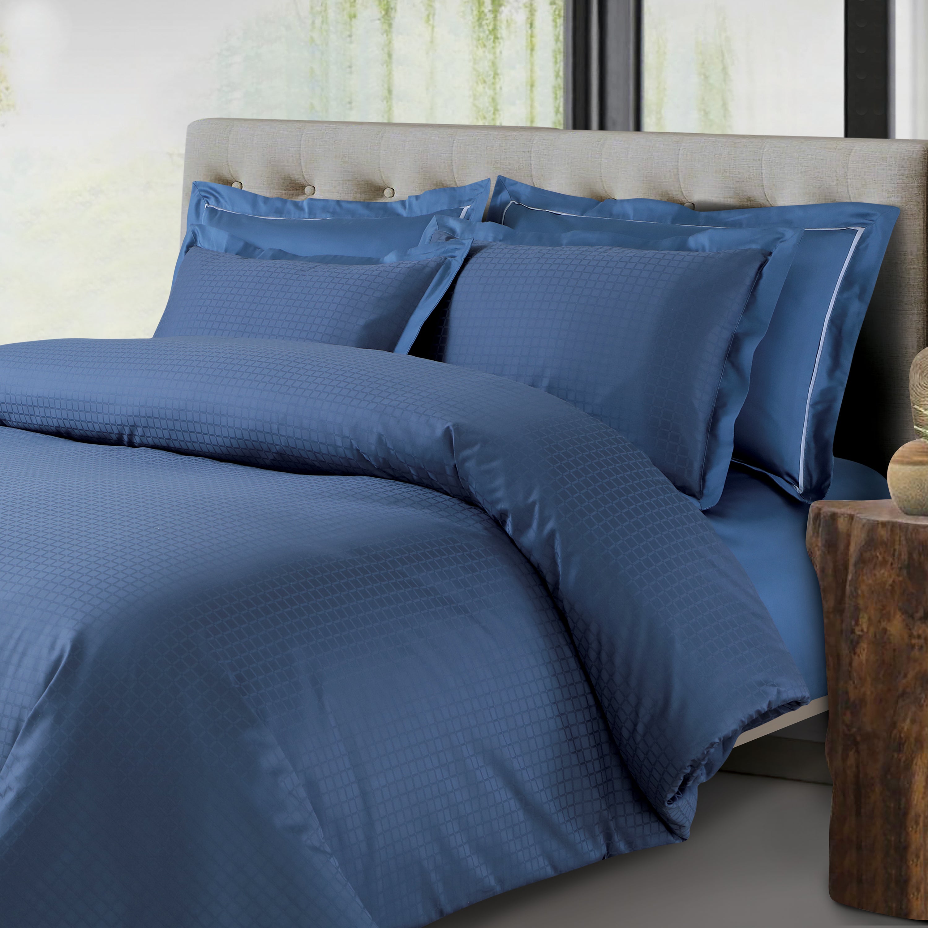 Jacquard King Size Bedsheet with 2 Pillow Covers-Blue