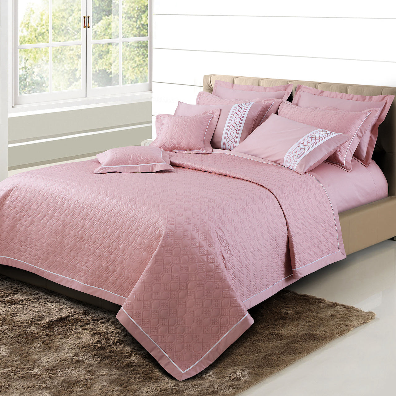 Kairo Quilted Bedcover - Rose Pink