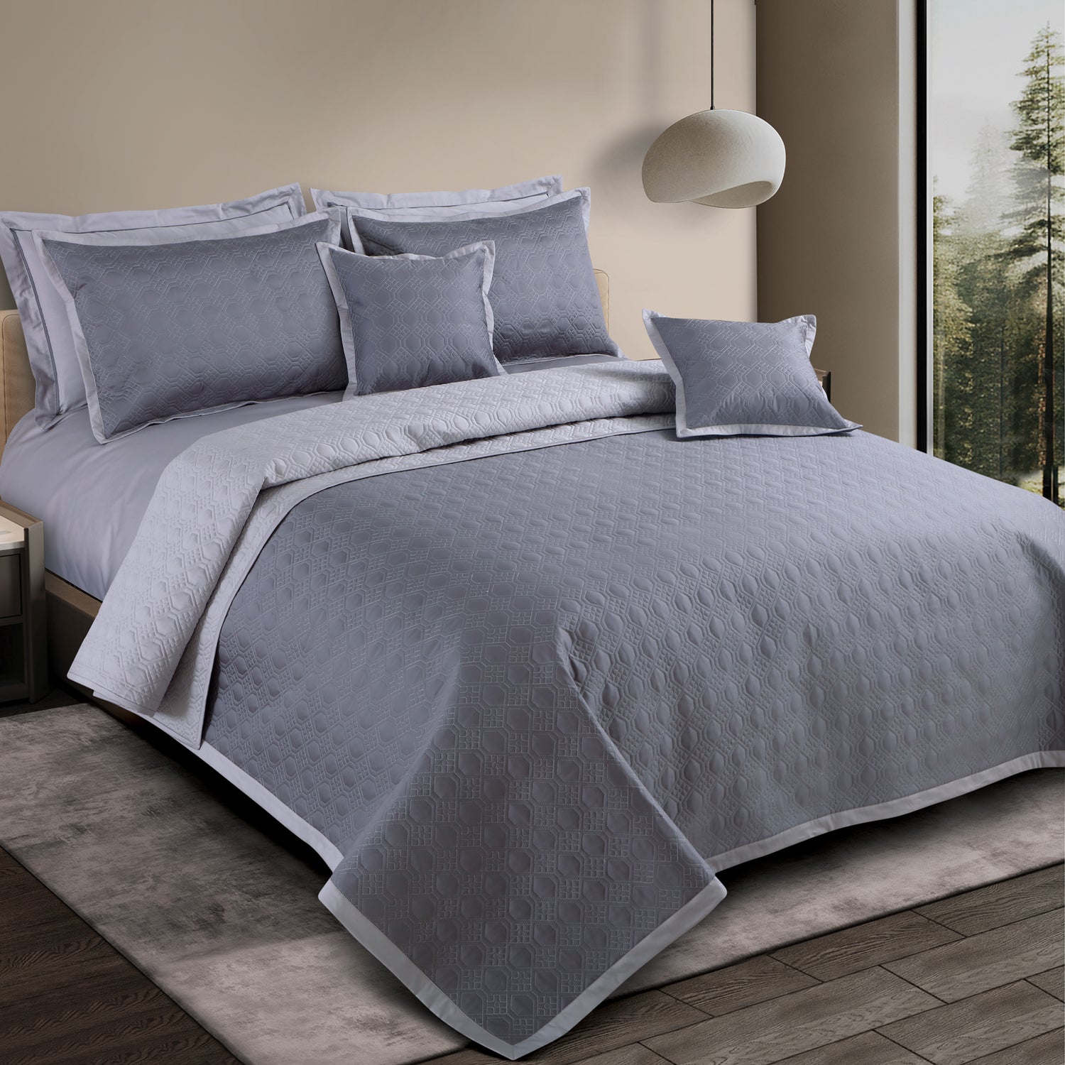 Luxe Reversible 8 Piece Bedspread Set-Grey &amp; Silver Grey