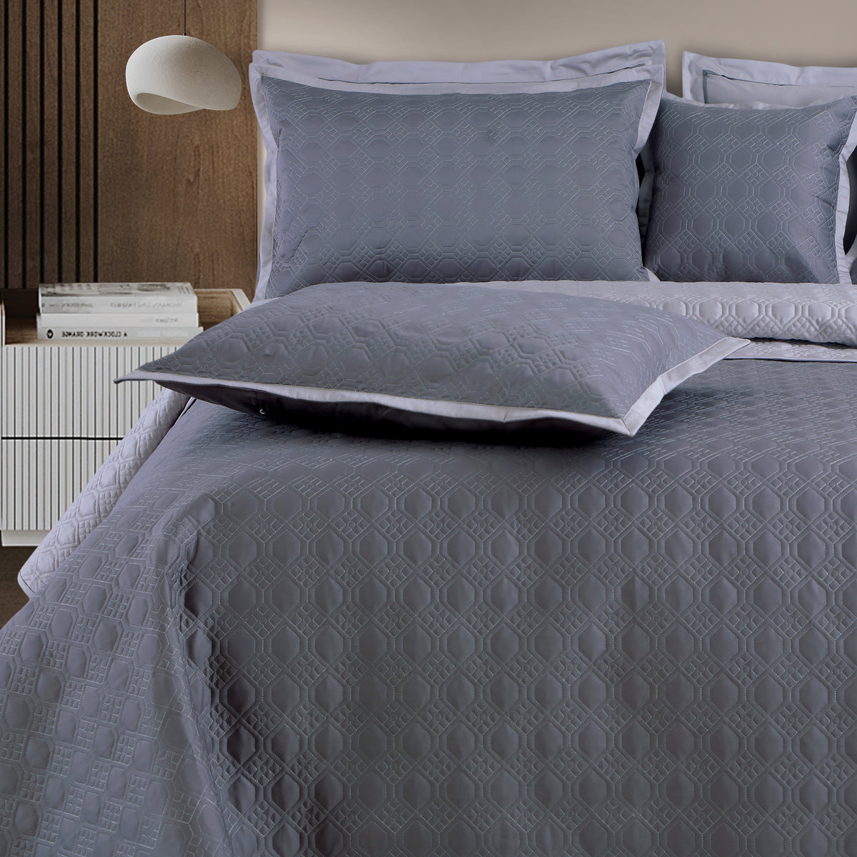 Luxe Reversible 8 Piece Bedspread Set-Grey &amp; Silver Grey