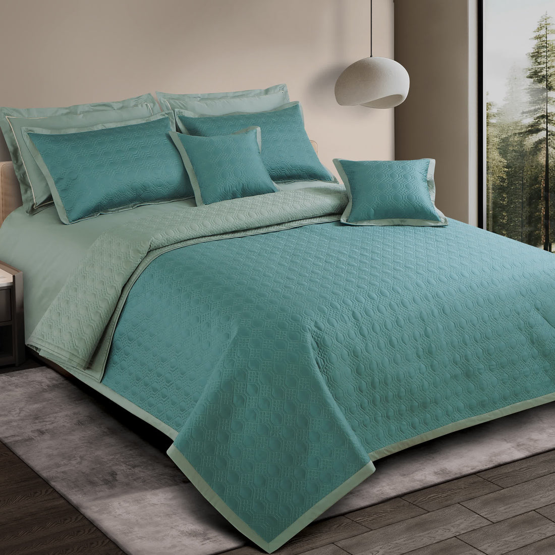 Luxe Bedspread Bedding Set - Teal &amp; Olive Green