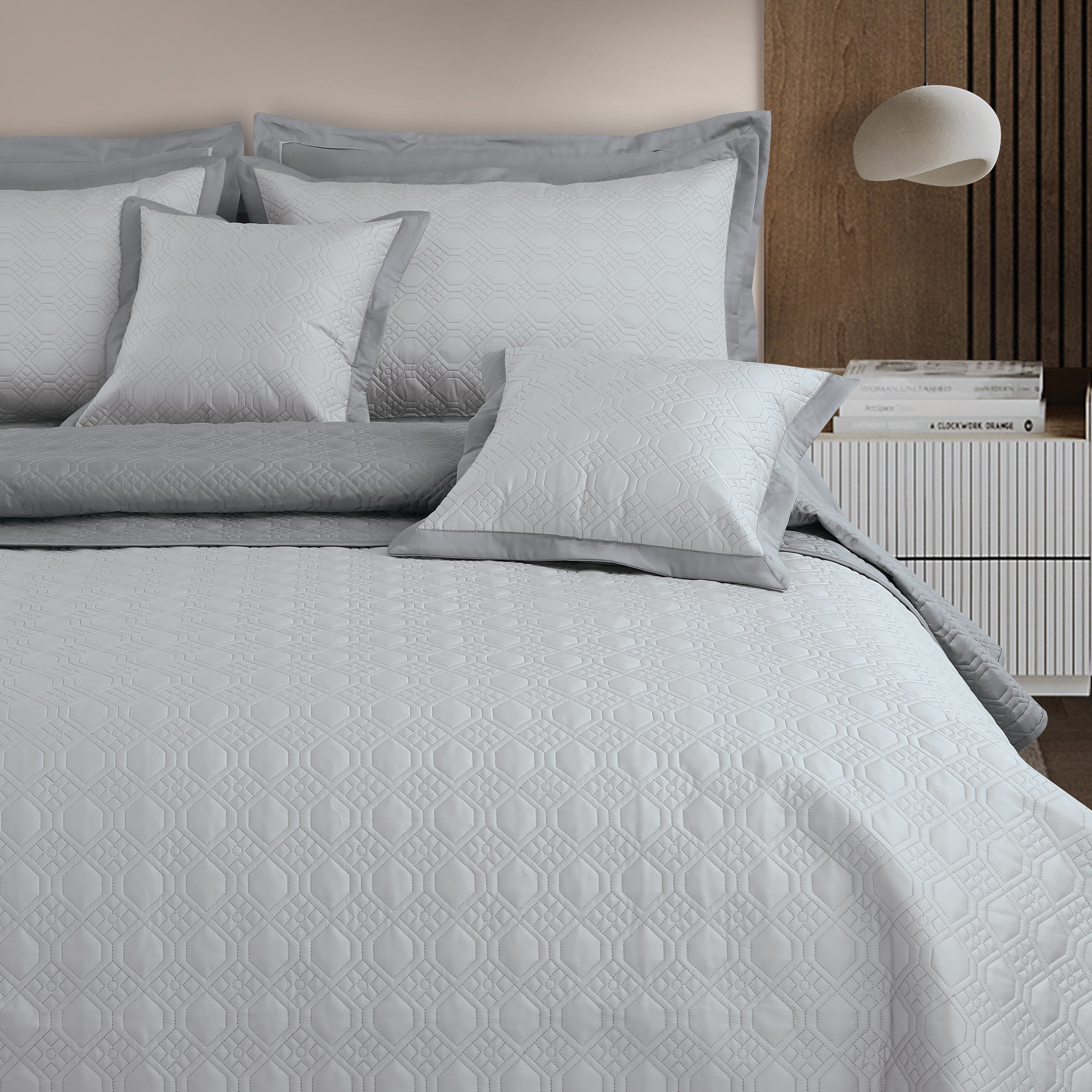 Luxe Reversible 8 Piece Bedspread Set-Silver Grey &amp; Grey