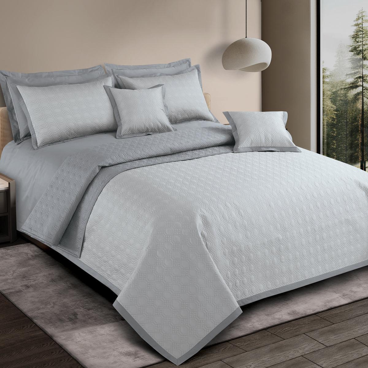 Luxe Reversible 8 Piece Bedspread Set-Silver Grey &amp; Grey