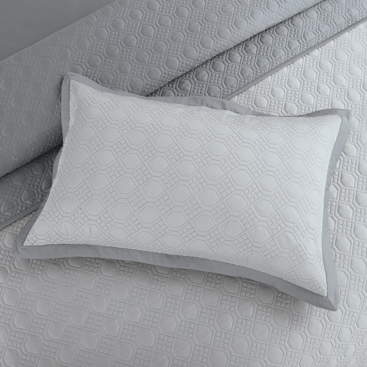Luxe Reversible 8 Piece Bedspread Set-Silver Grey &amp; Grey