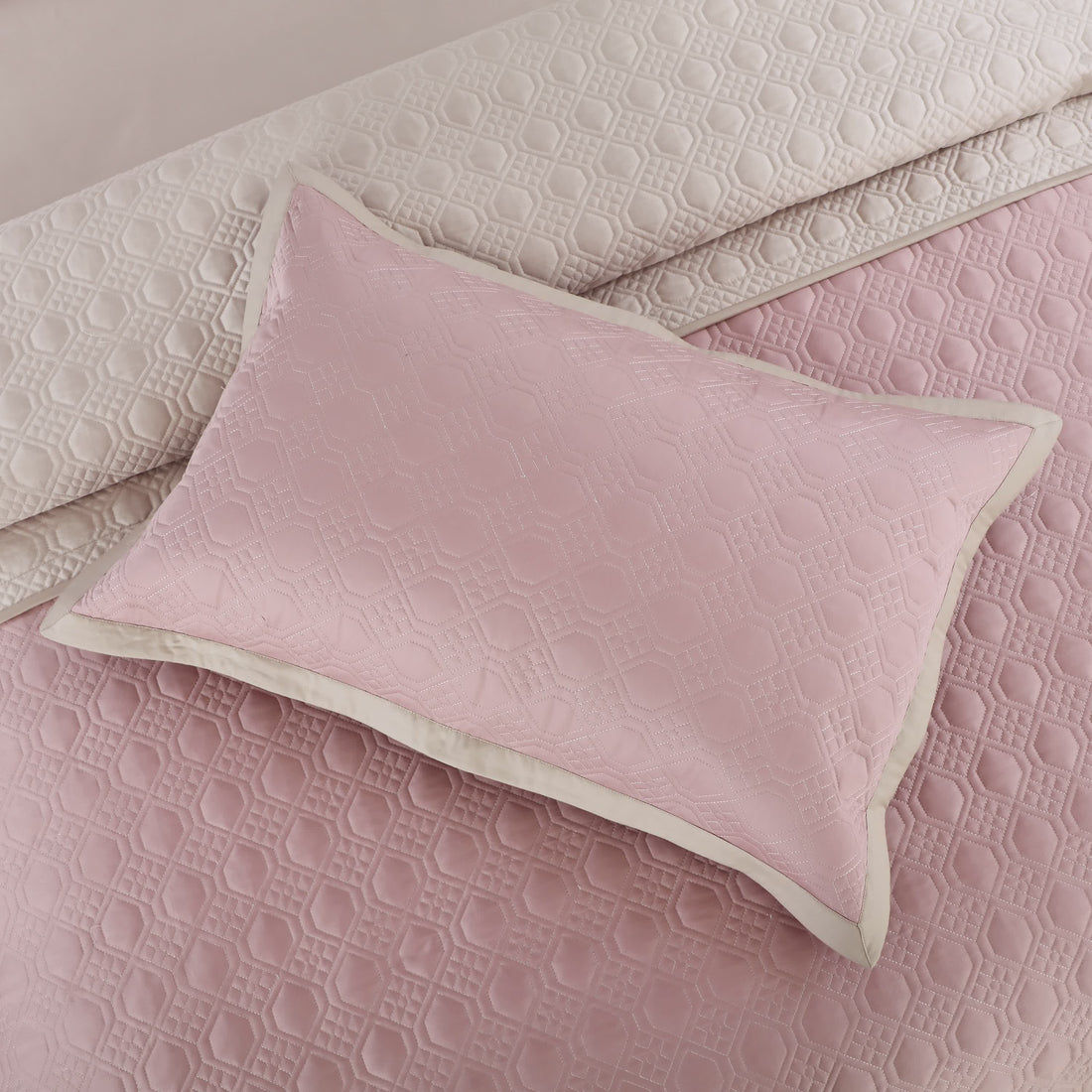 Luxe Bedspread Bedding Set - Blush Pink & Beige