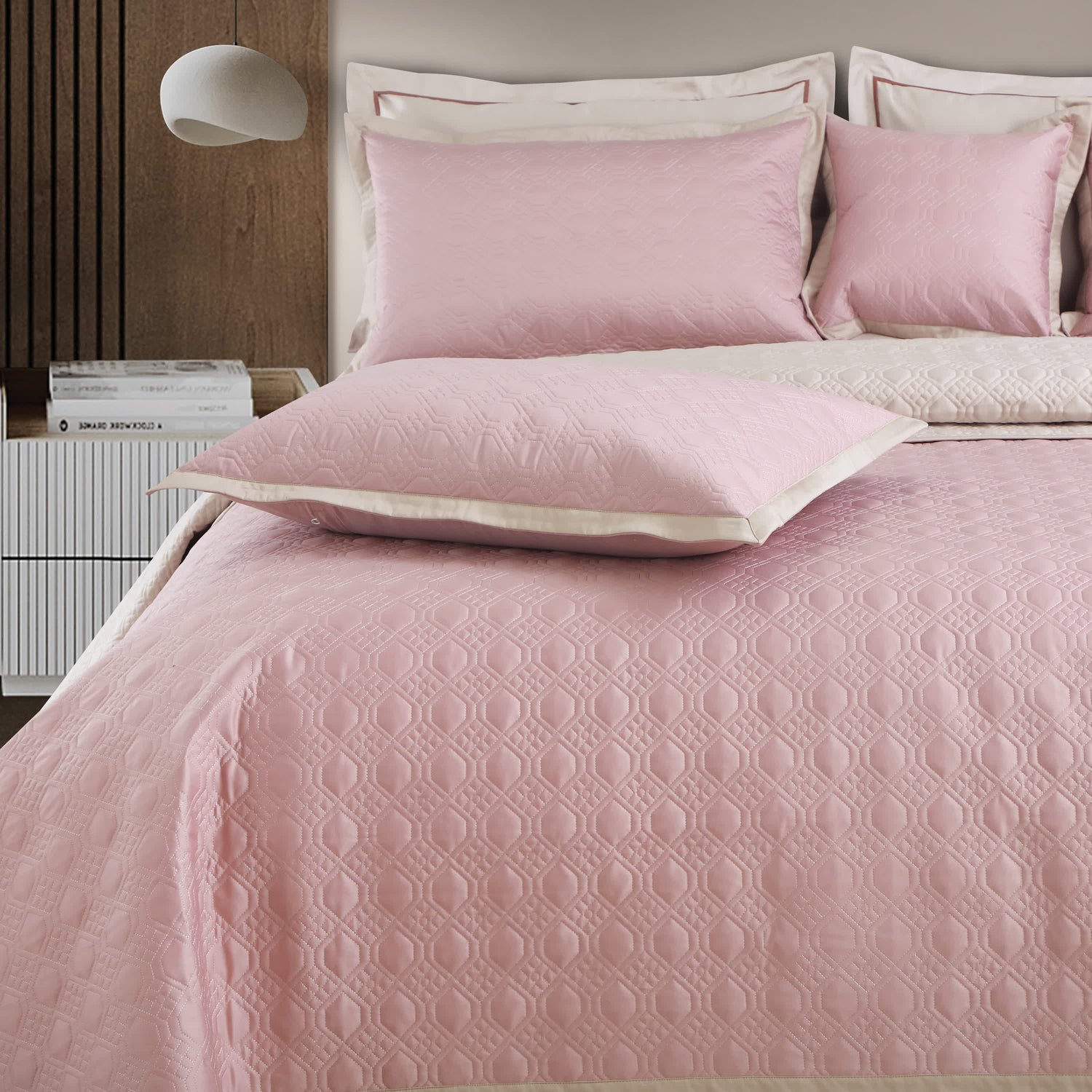 Luxe Bedspread Bedding Set - Blush Pink &amp; Beige