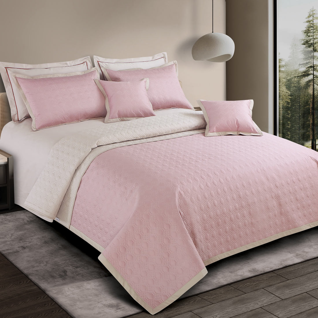 Luxe Reversible Bedspread Set - Blush Pink &amp; Beige