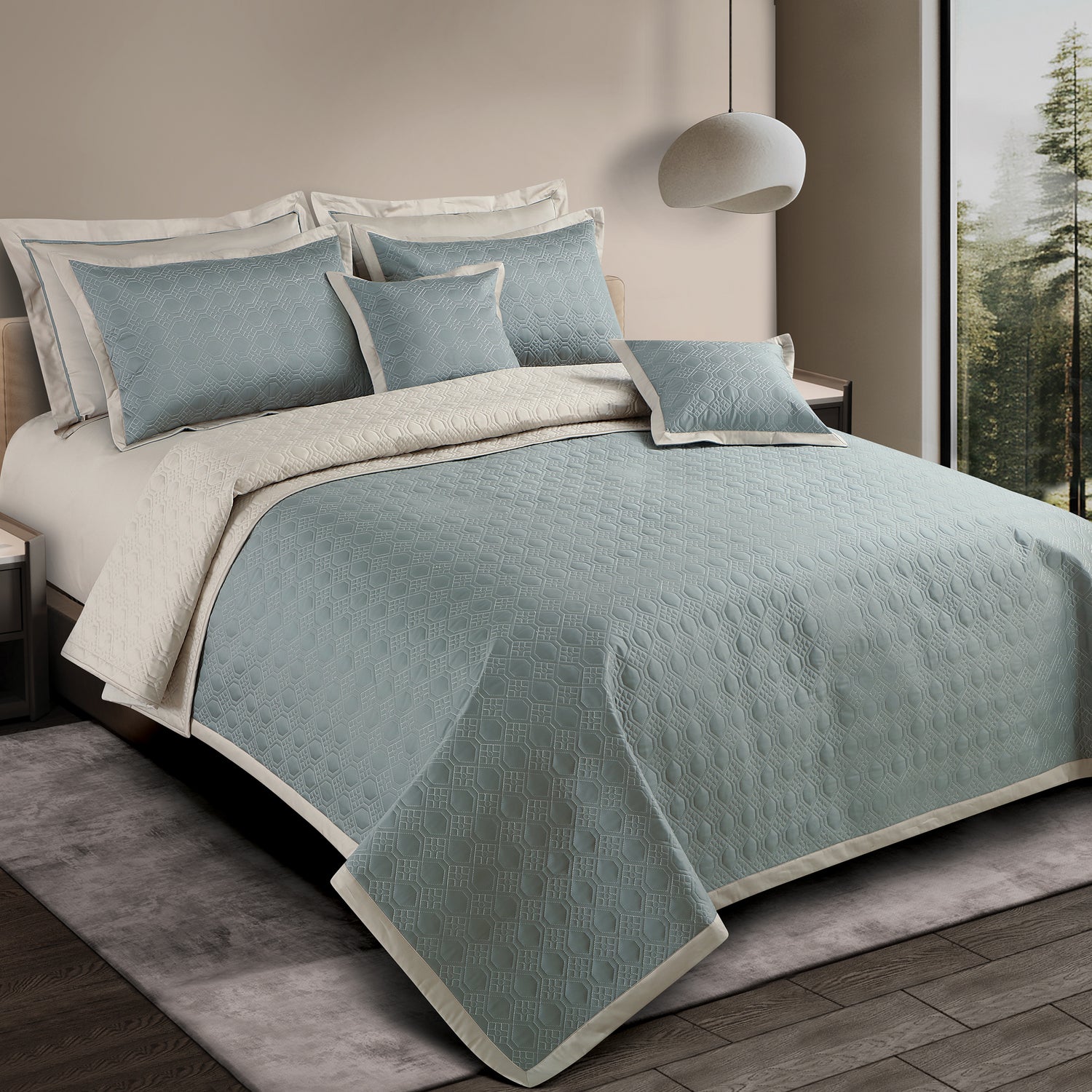 Luxe Reversible 8 Piece Bedspread Set-Olive Green &amp; Olive Beige