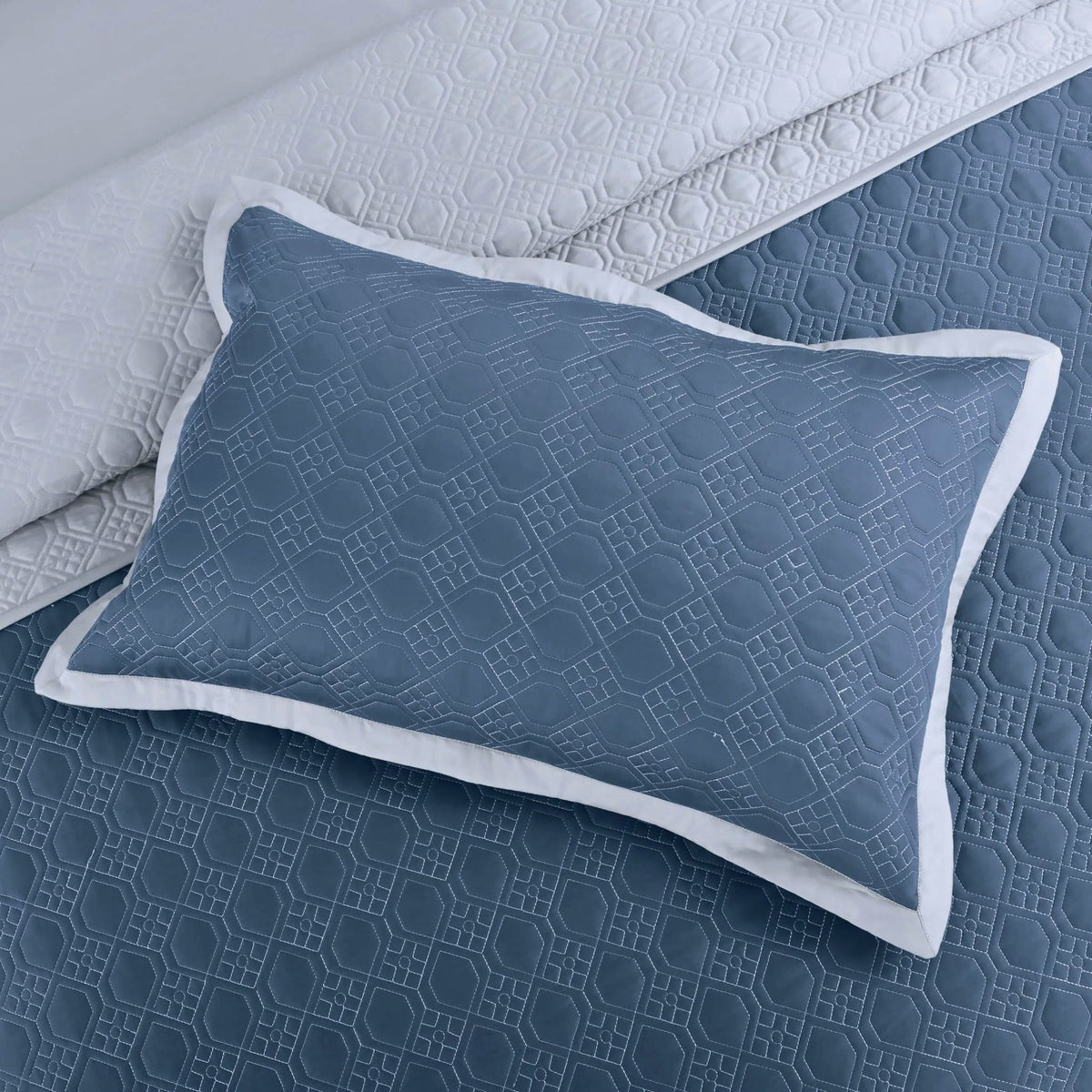 Luxe Reversible 8 Piece Bedspread Set-Blue &amp; Silver Grey