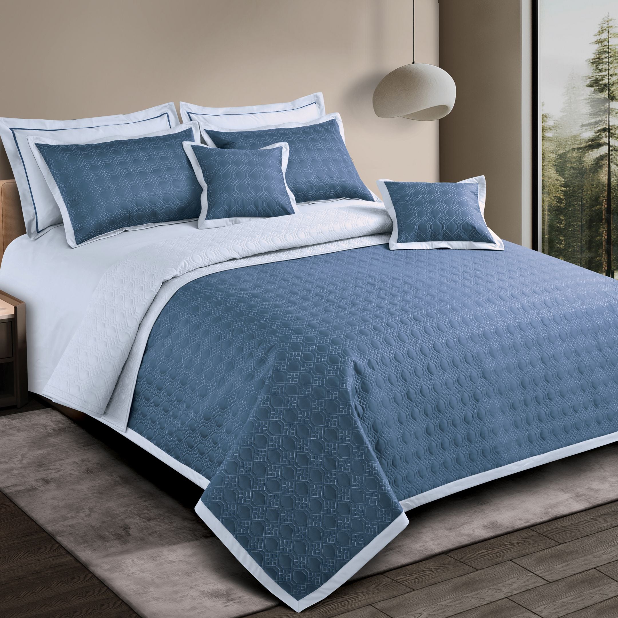 Luxe Reversible 8 Piece Bedspread Set-Blue &amp; Silver Grey