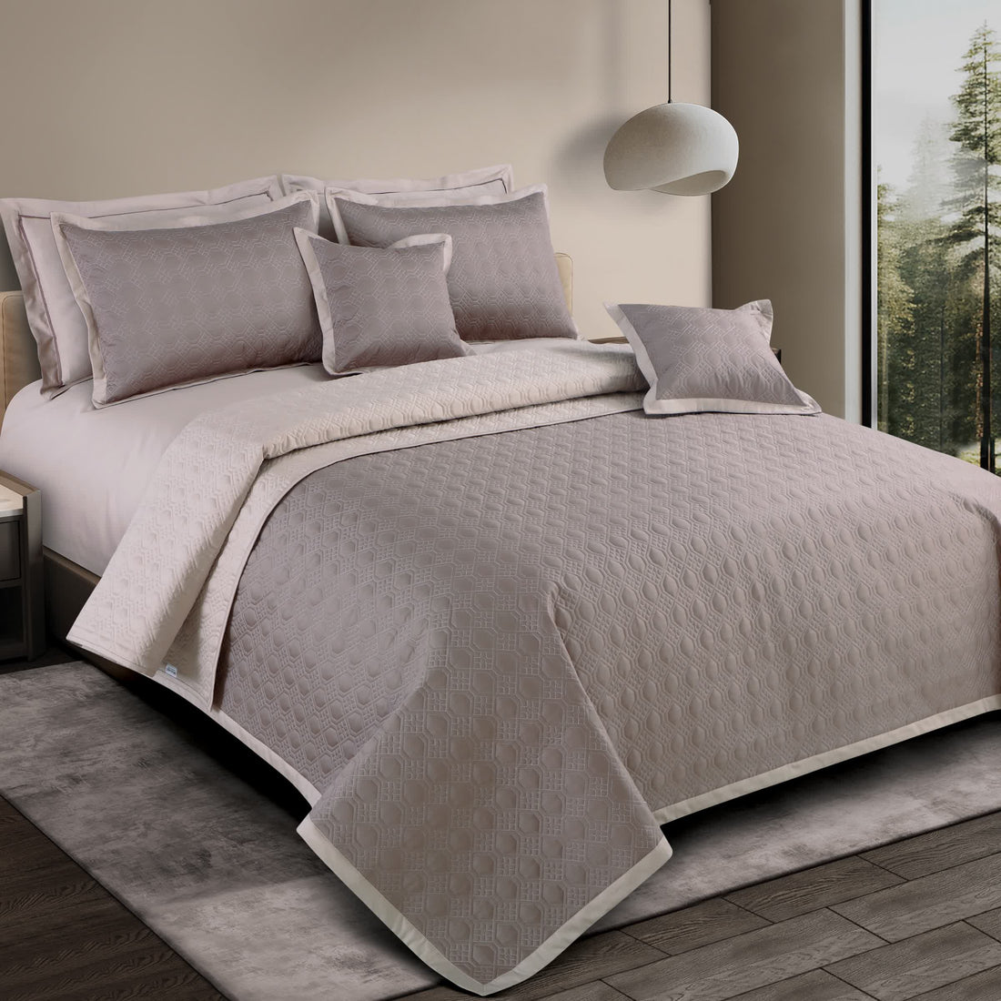 Luxe Reversible Bedspread Set - Taupe &amp; Beige