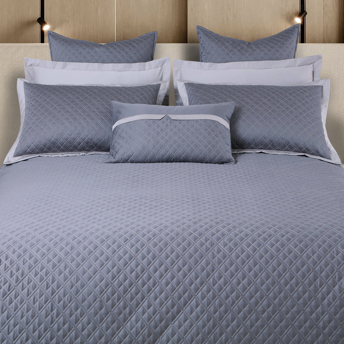 Reversible 9 Piece Bedspread Set-Grey &amp; Silver Grey