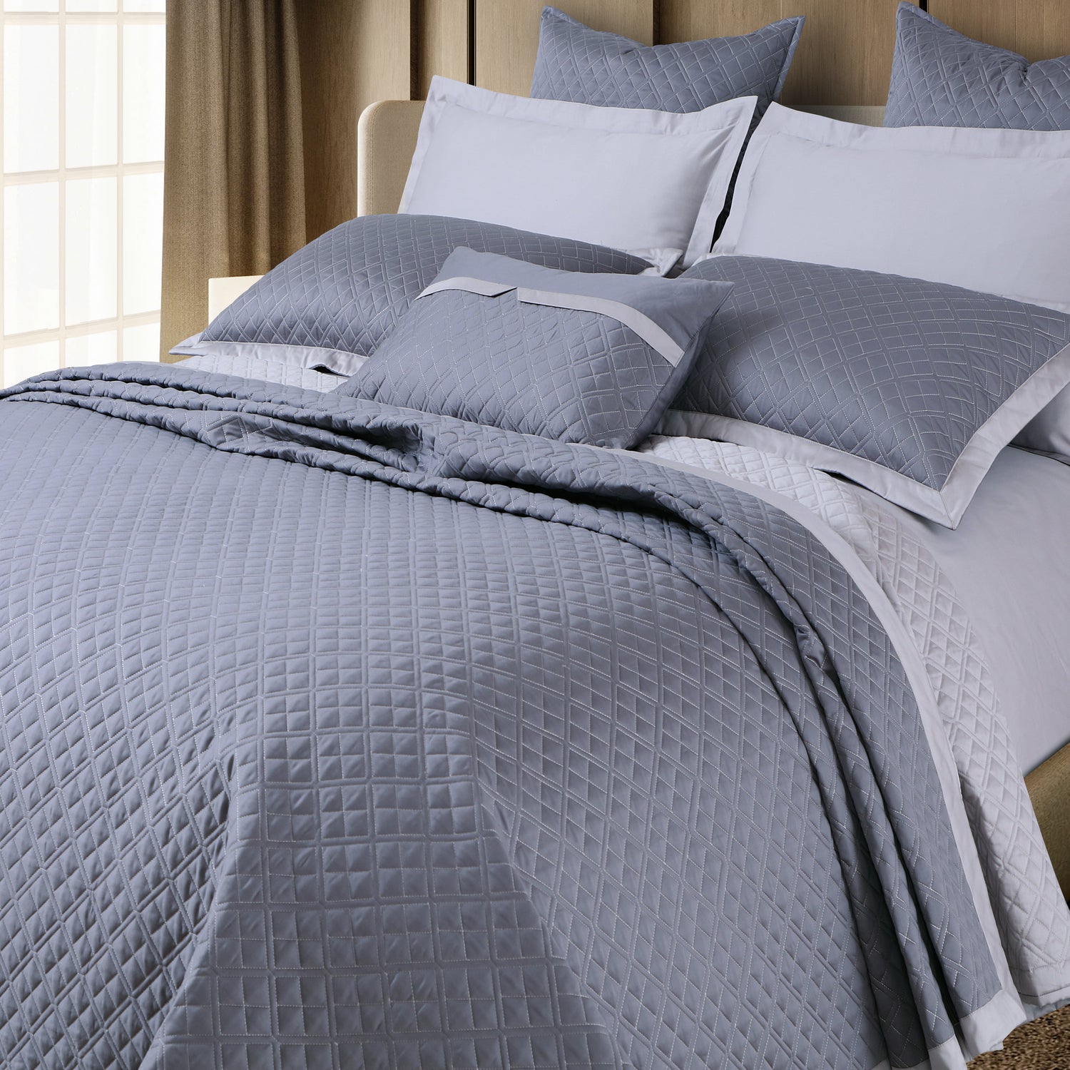 Reversible 9 Piece Bedspread Set-Grey &amp; Silver Grey