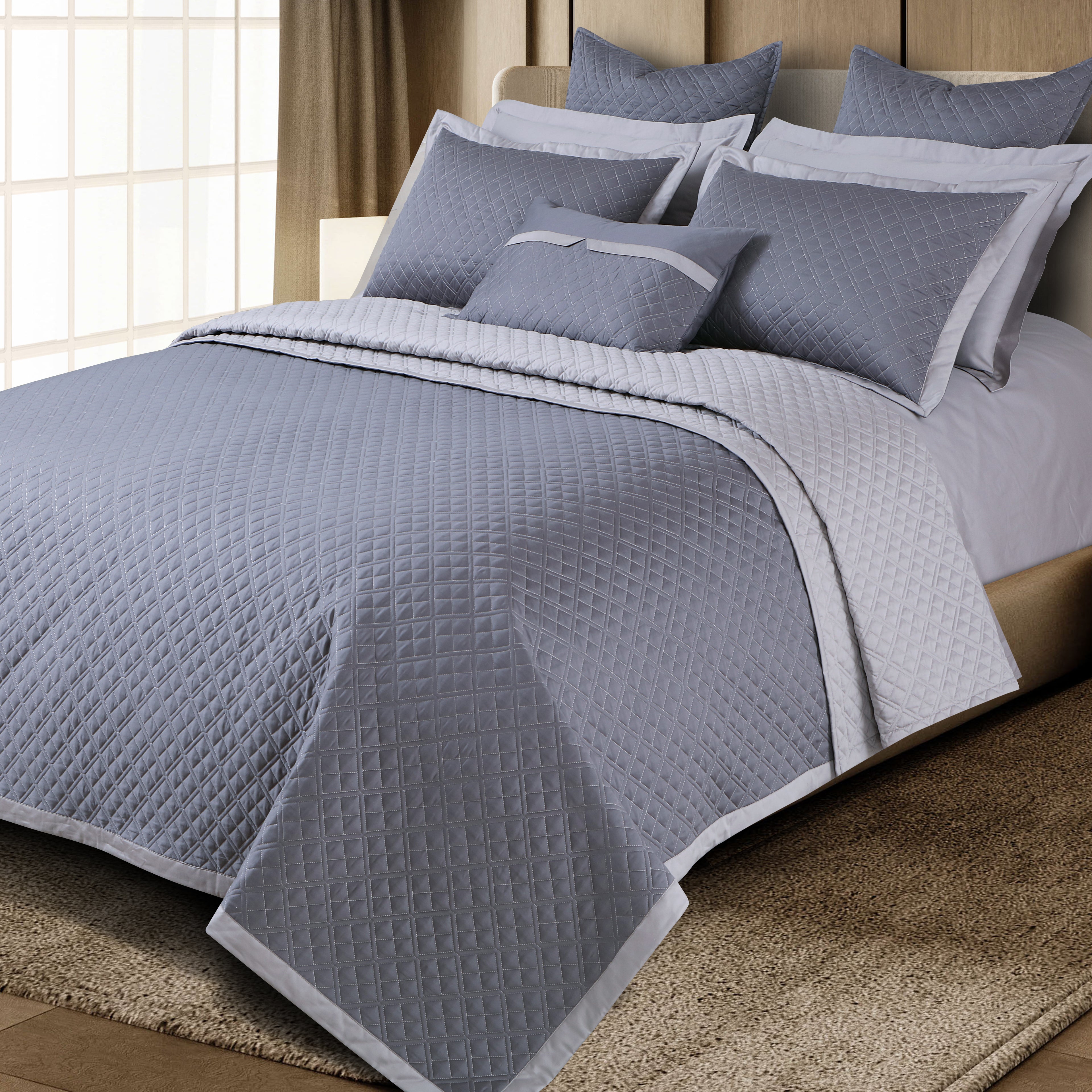 Reversible 9 Piece Bedspread Set-Grey &amp; Silver Grey