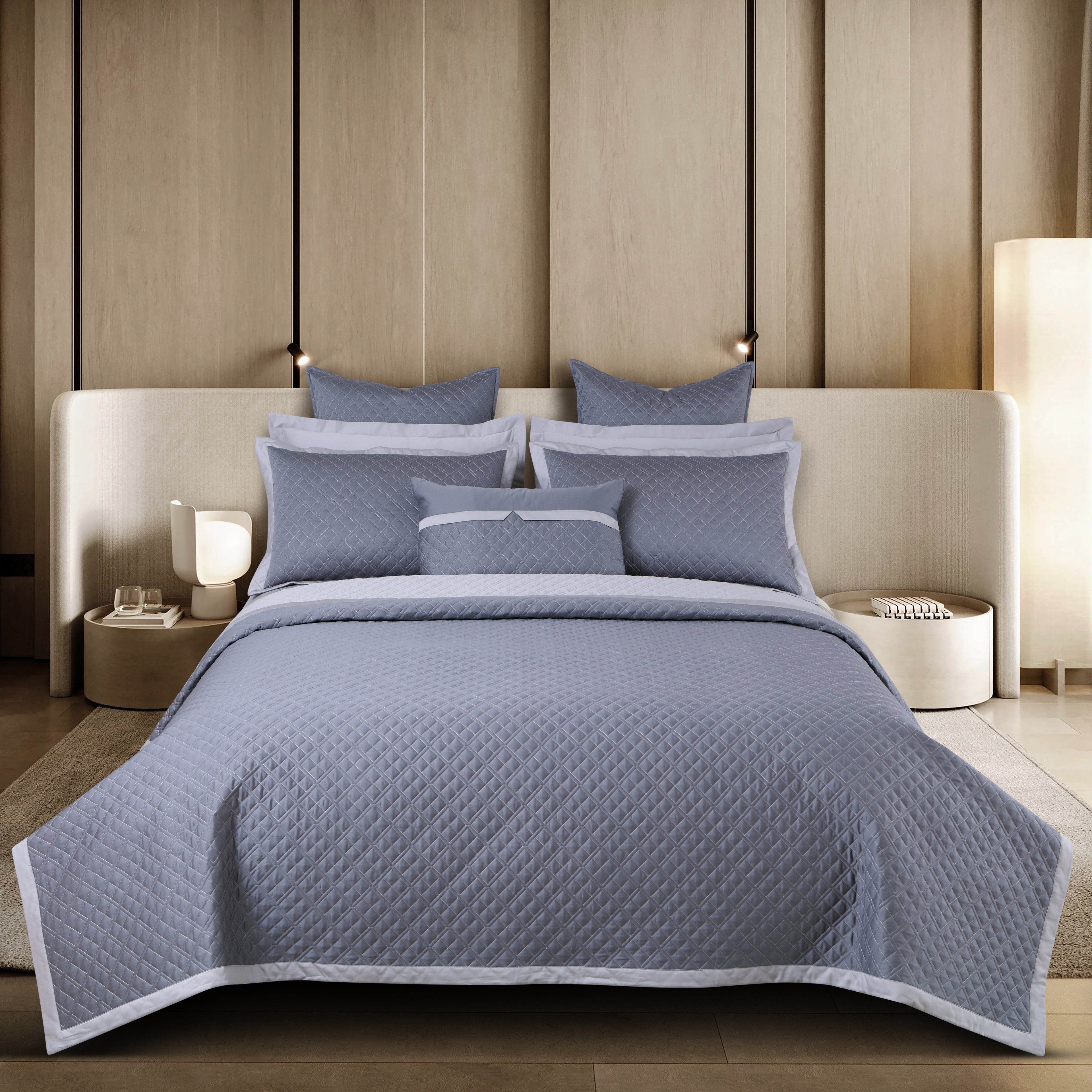Reversible 9 Piece Bedspread Set-Grey &amp; Silver Grey