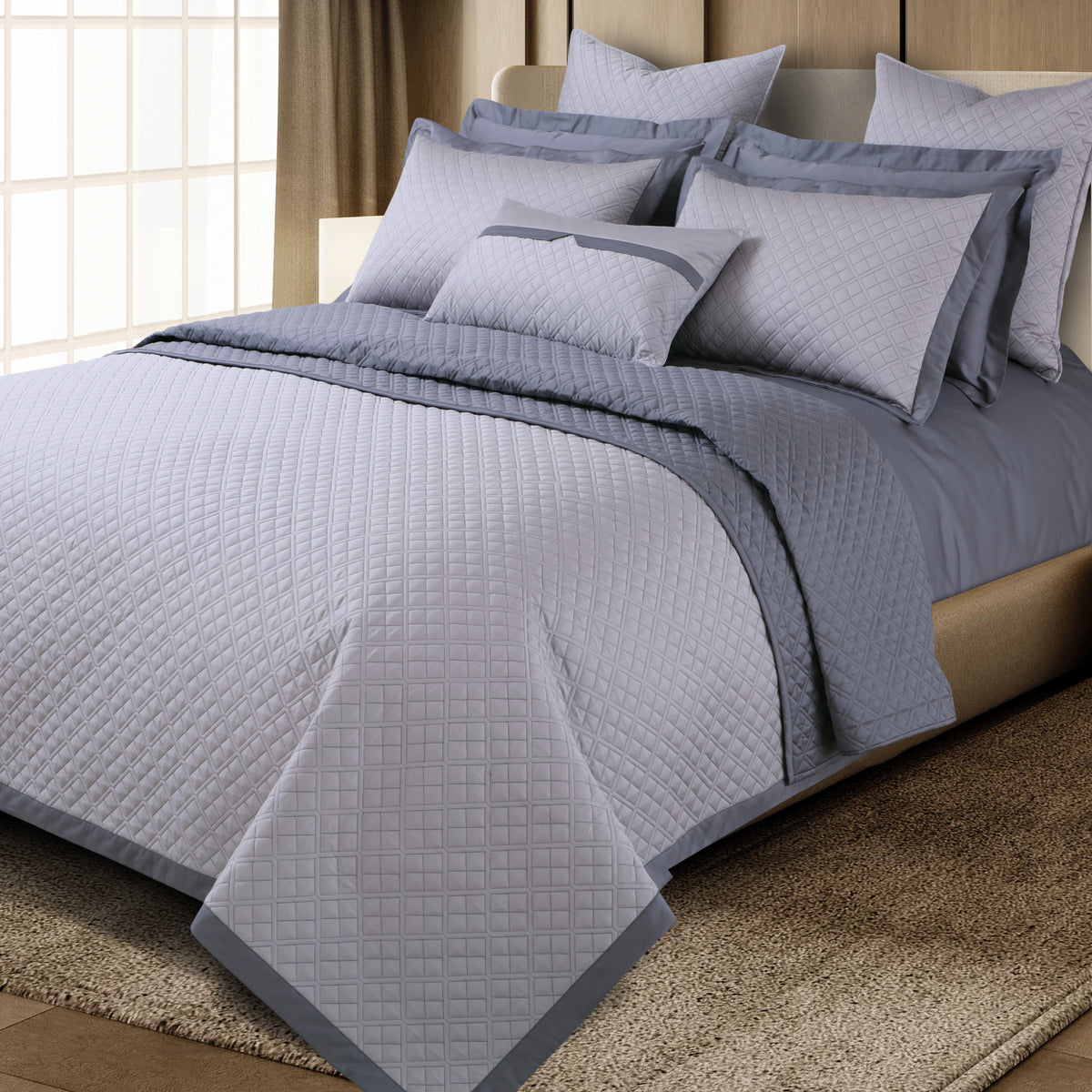Reversible 9 Piece Bedspread Set-Silver Grey &amp; Grey