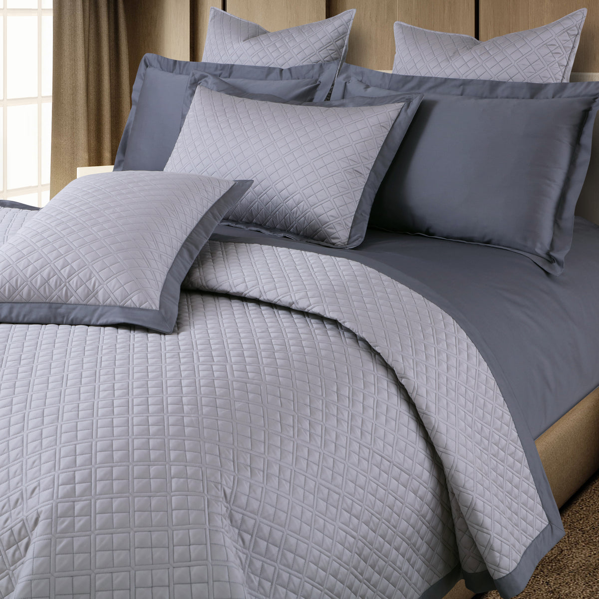 Reversible 9 Piece Bedspread Set-Silver Grey &amp; Grey