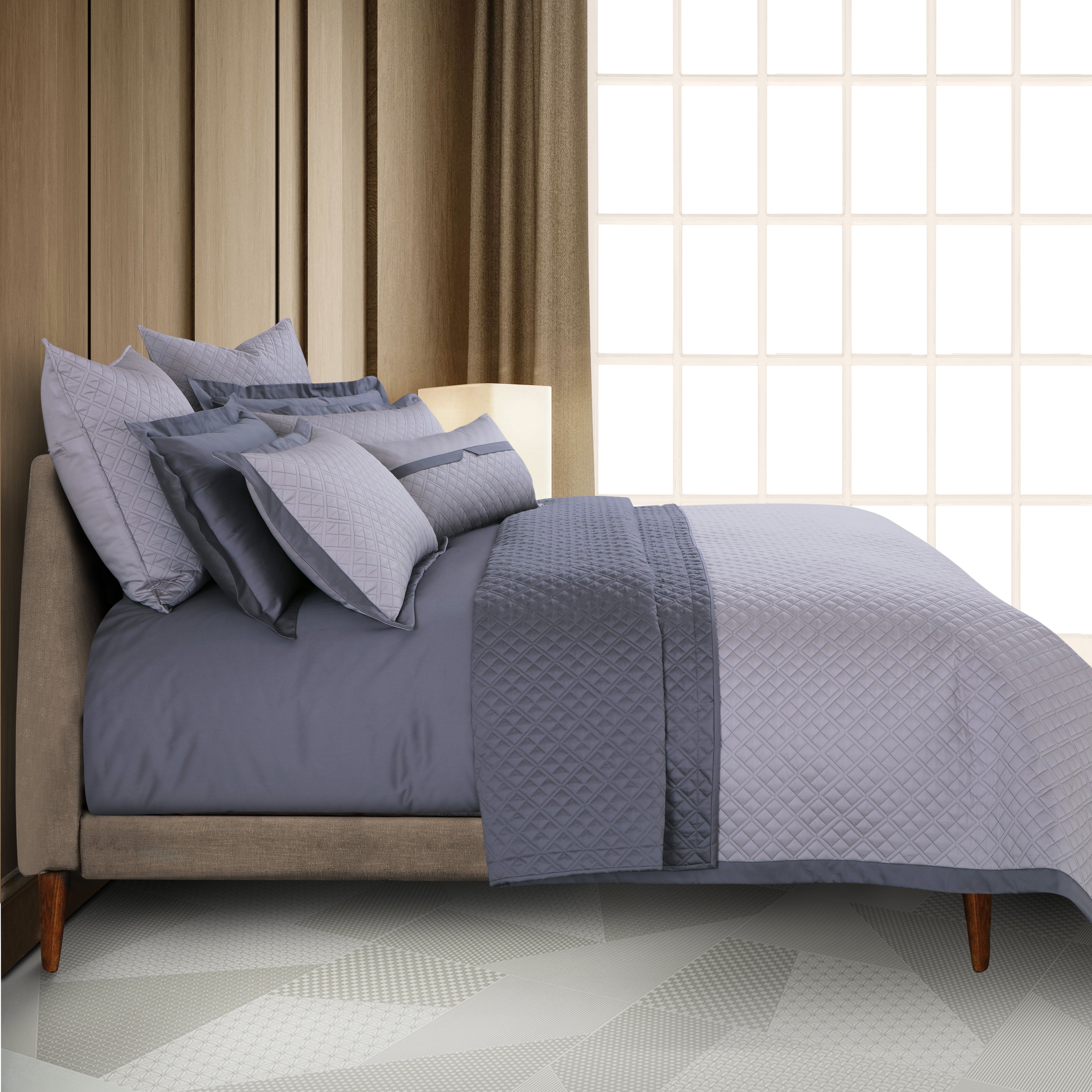 Reversible 9 Piece Bedspread Set-Silver Grey &amp; Grey