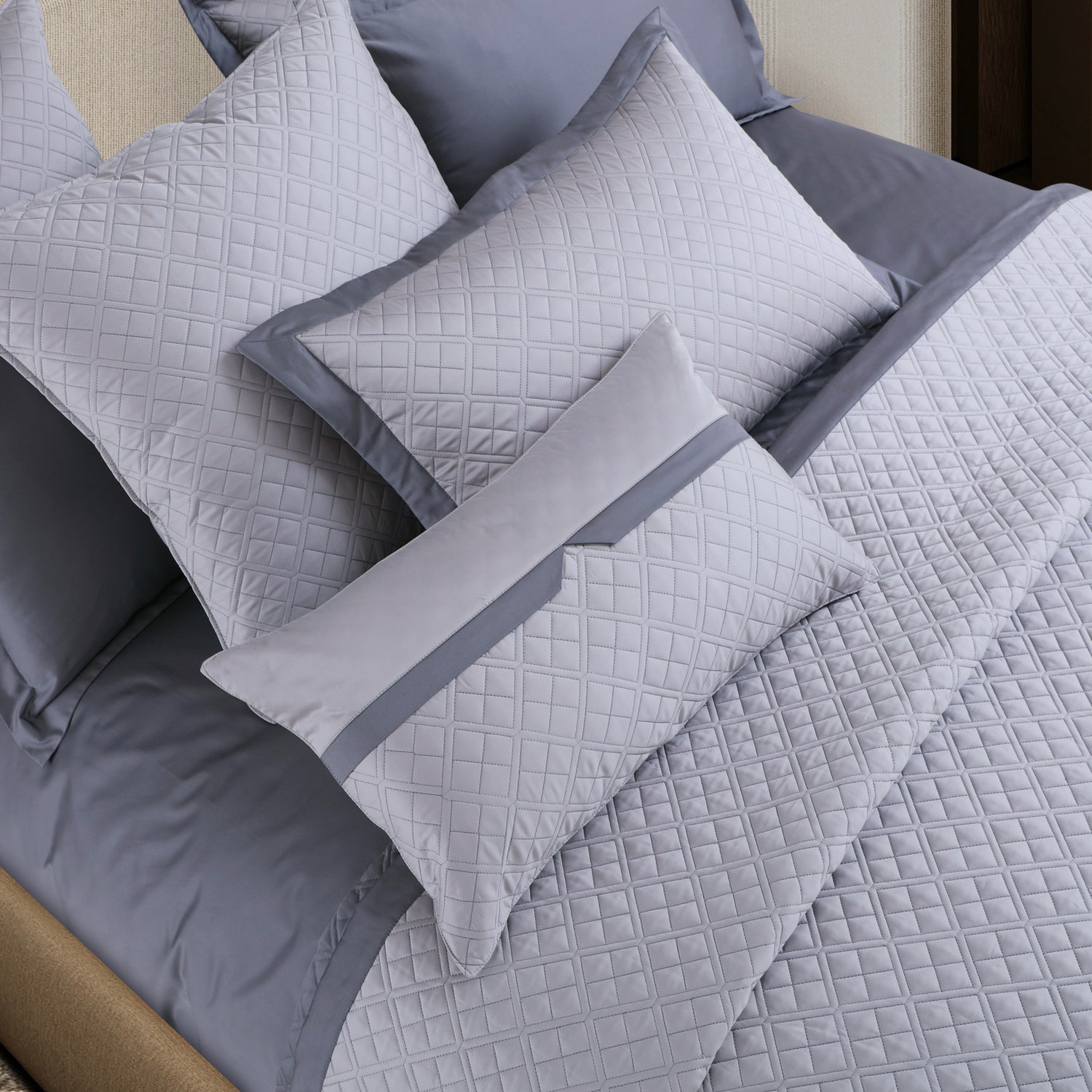 Reversible 9 Piece Bedspread Set-Silver Grey &amp; Grey