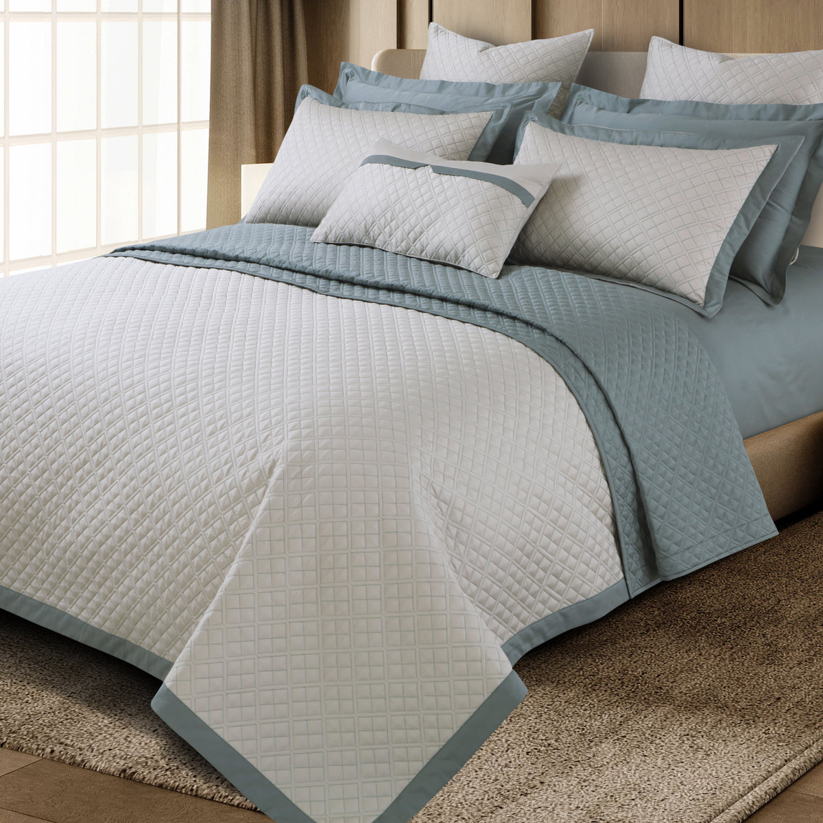 Reversible 9 Piece Bedspread Set-Olive Beige &amp; Olive Green
