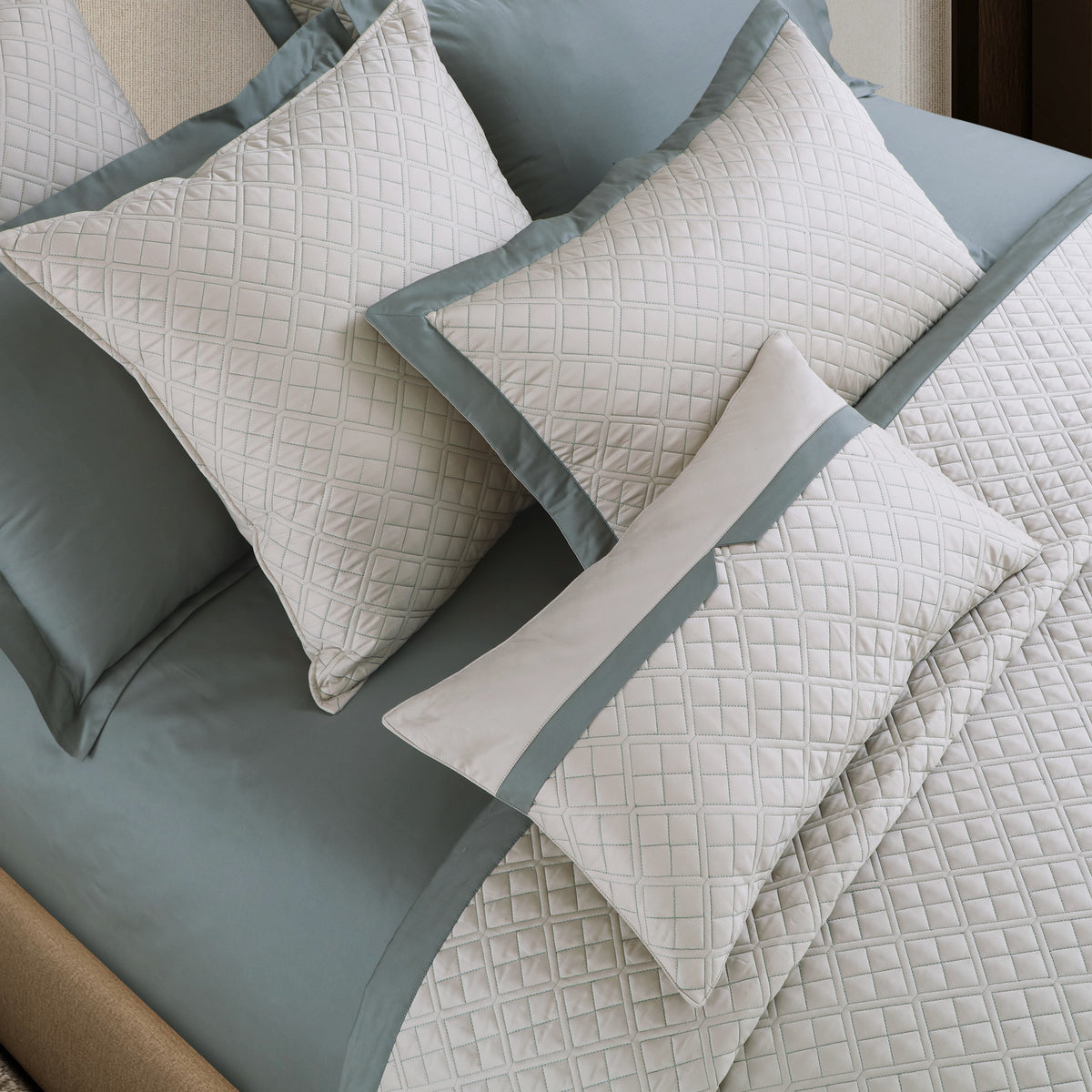Reversible 9 Piece Bedspread Set-Olive Beige &amp; Olive Green