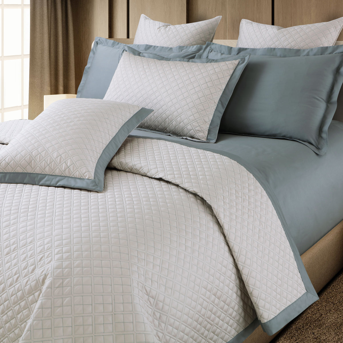 Reversible 9 Piece Bedspread Set-Olive Beige &amp; Olive Green