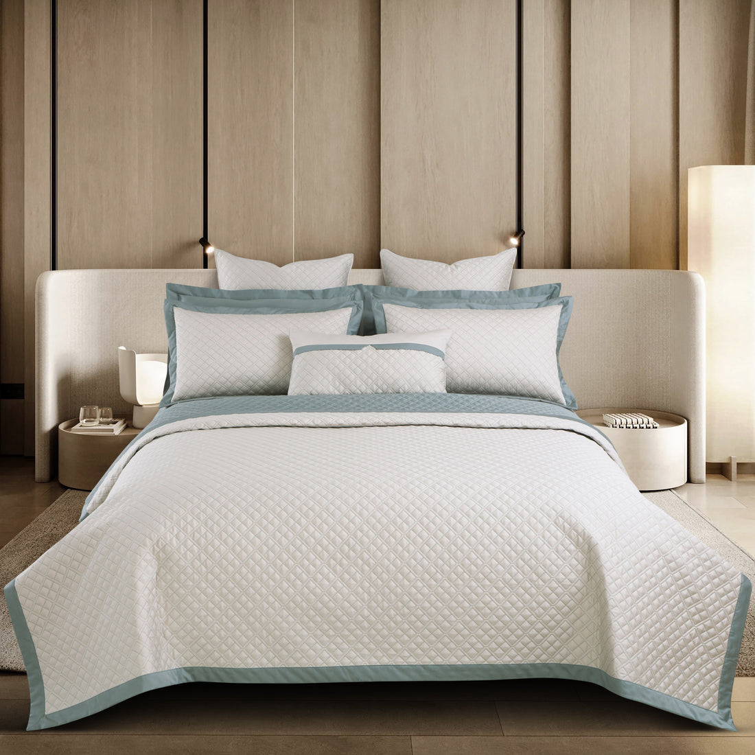 Reversible 9 Piece Bedspread Set-Olive Beige &amp; Olive Green