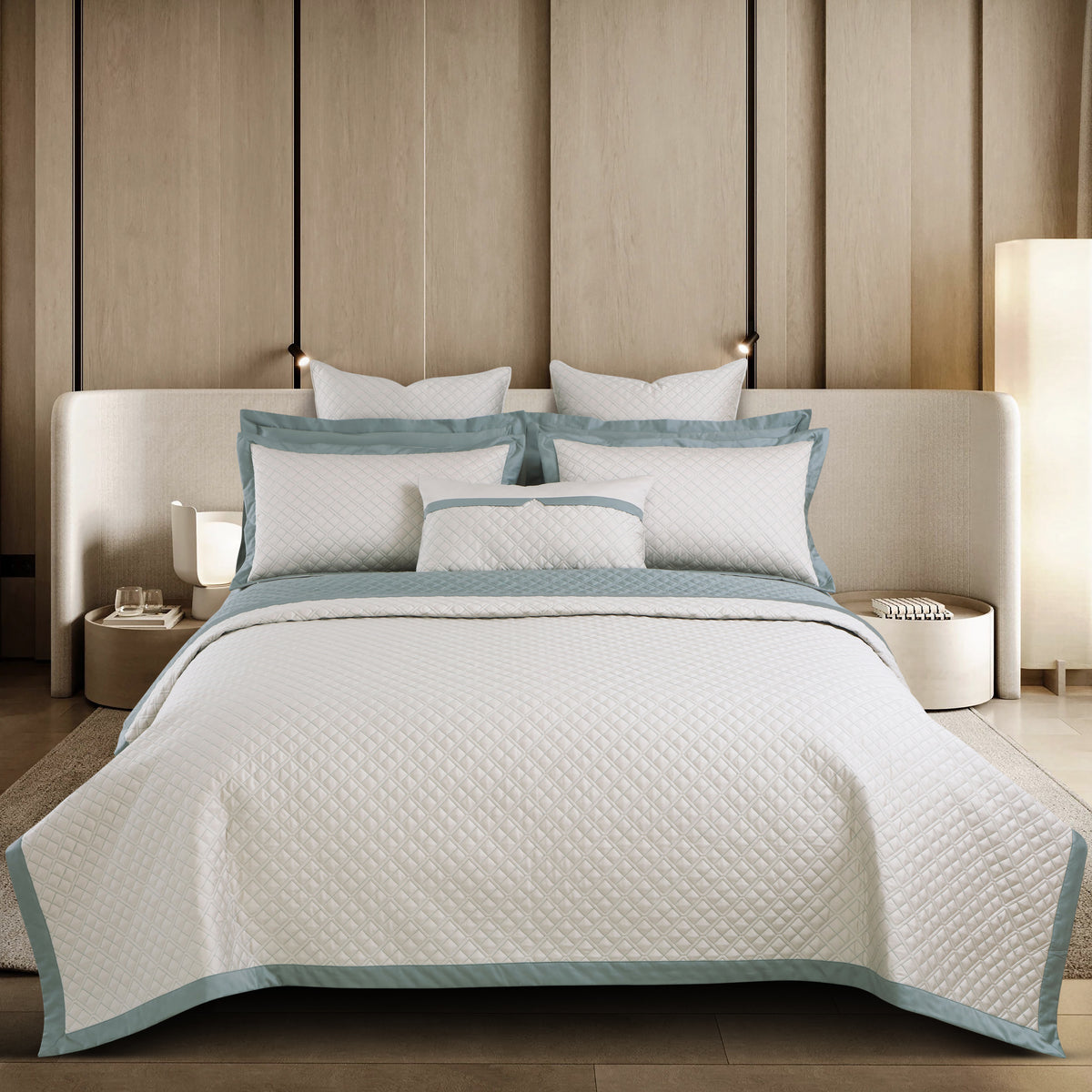 Reversible 9 Piece Bedspread Set-Olive Beige &amp; Olive Green