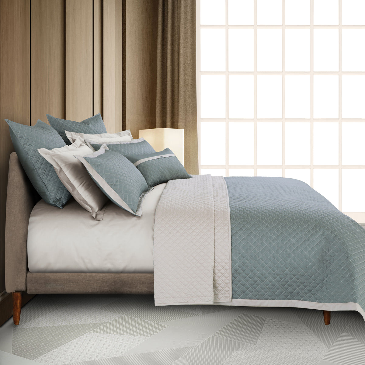 Reversible 9 Piece Bedspread Set-Olive Green &amp; Olive Beige