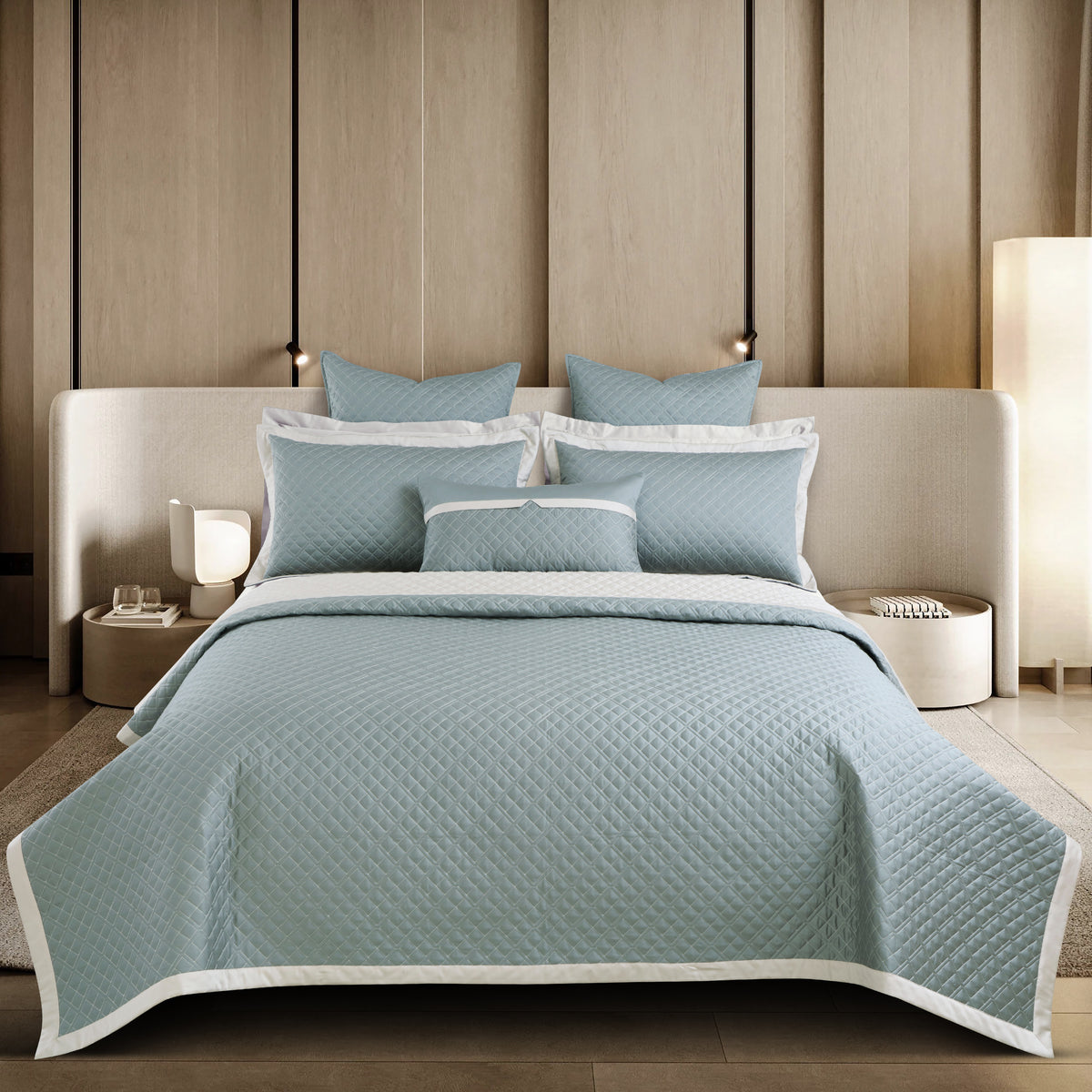 Reversible 9 Piece Bedspread Set-Olive Green &amp; Olive Beige