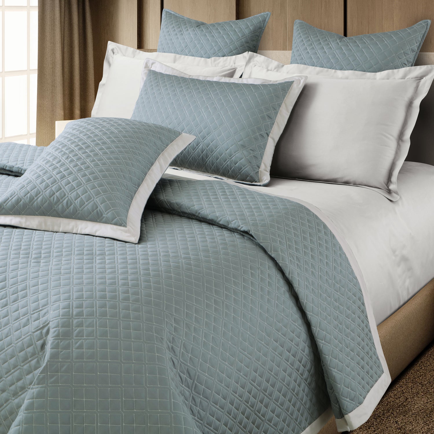 Reversible 9 Piece Bedspread Set-Olive Green &amp; Olive Beige