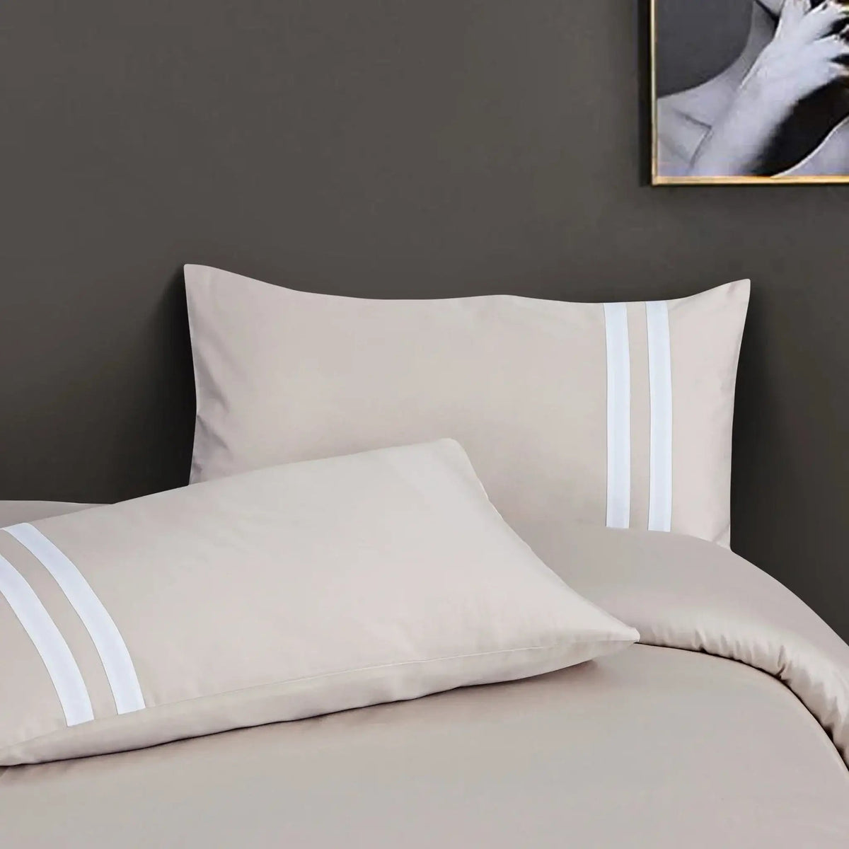 Luxe Striped King Size Bedsheet with 2 Pillow Covers-Beige