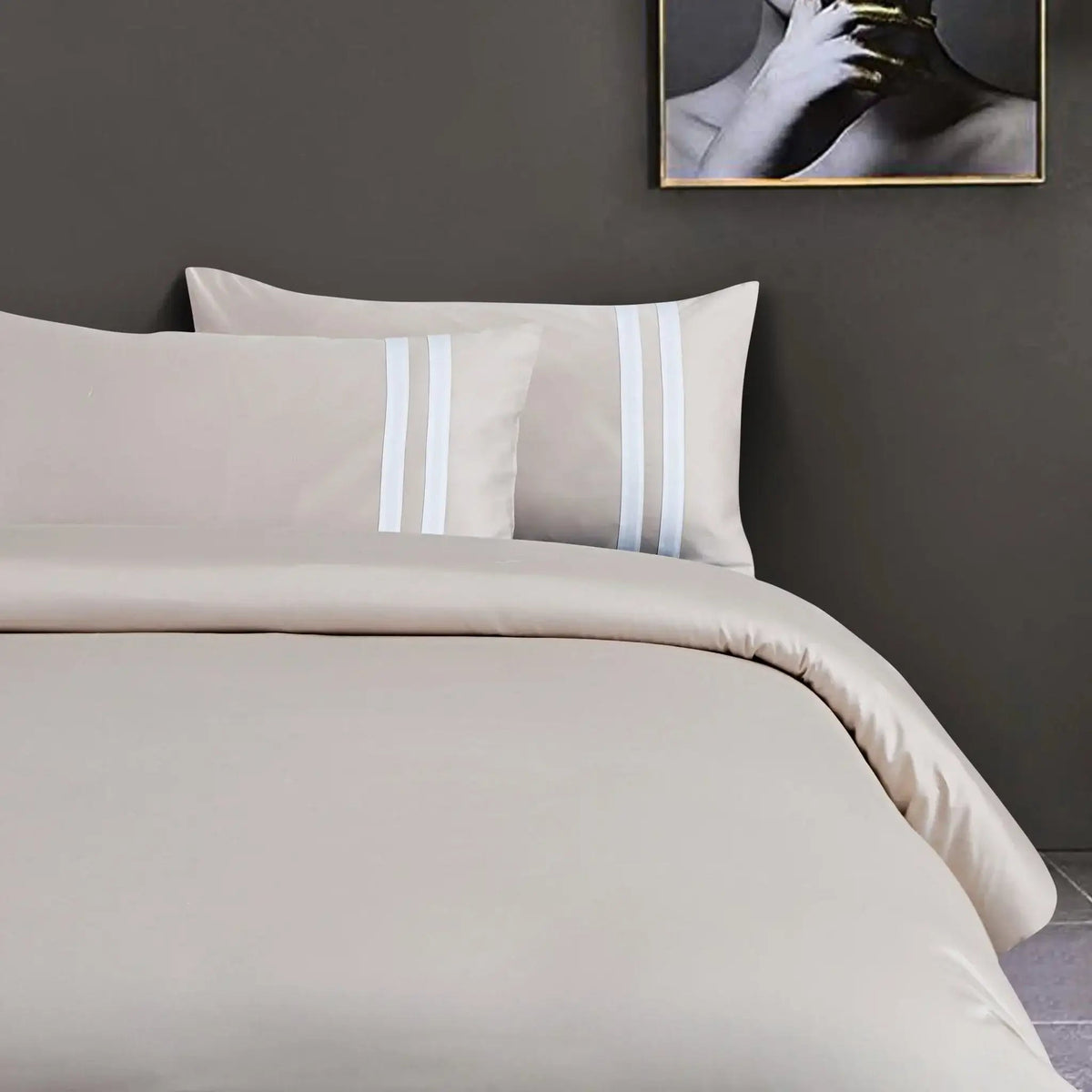 Luxe Striped King Size Bedsheet with 2 Pillow Covers-Beige