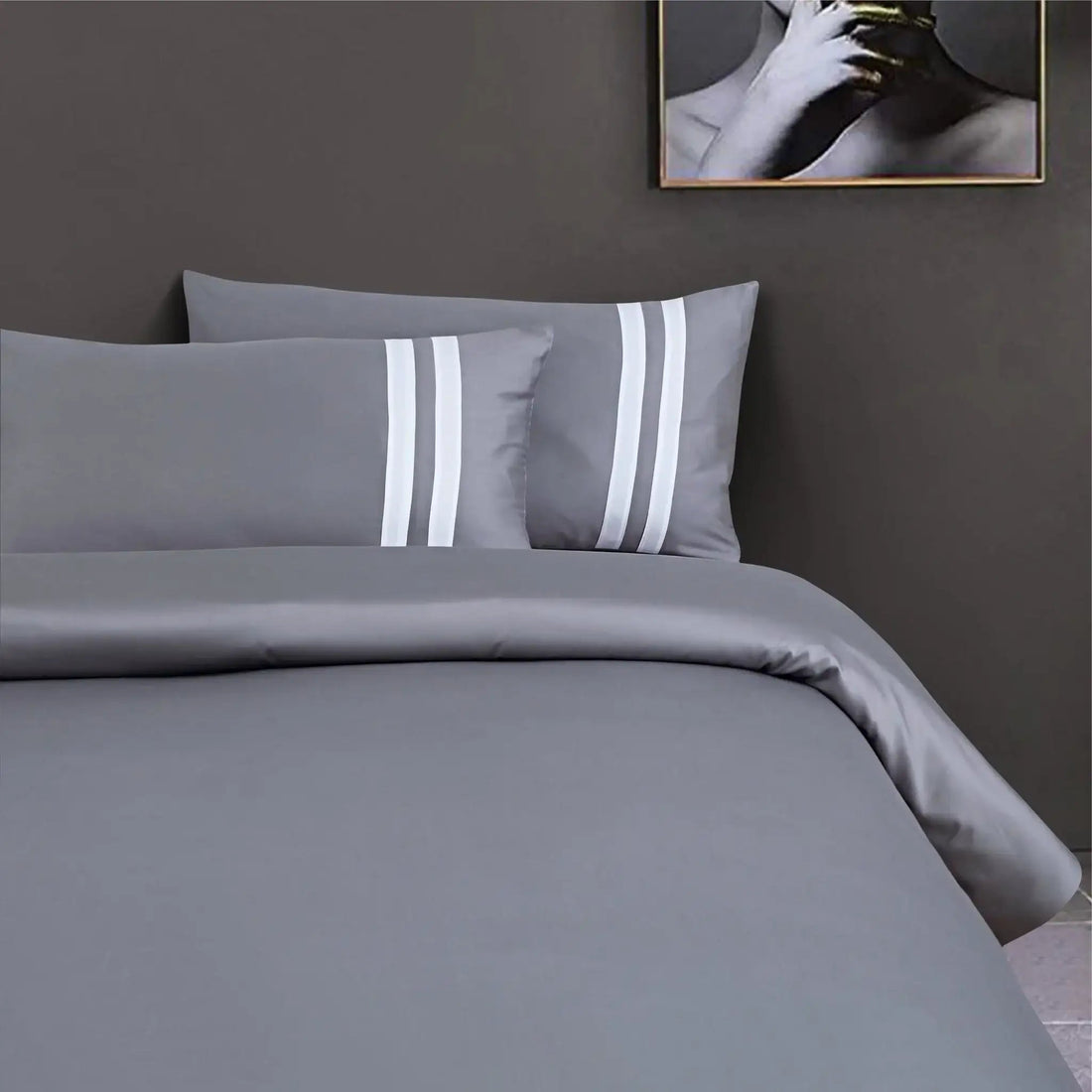 Luxe Striped King Size Bedsheet with 2 Pillow Covers-Grey
