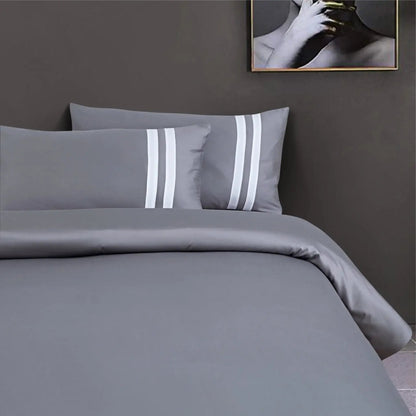 Luxe Striped King Size Bedsheet with 2 Pillow Covers-Grey