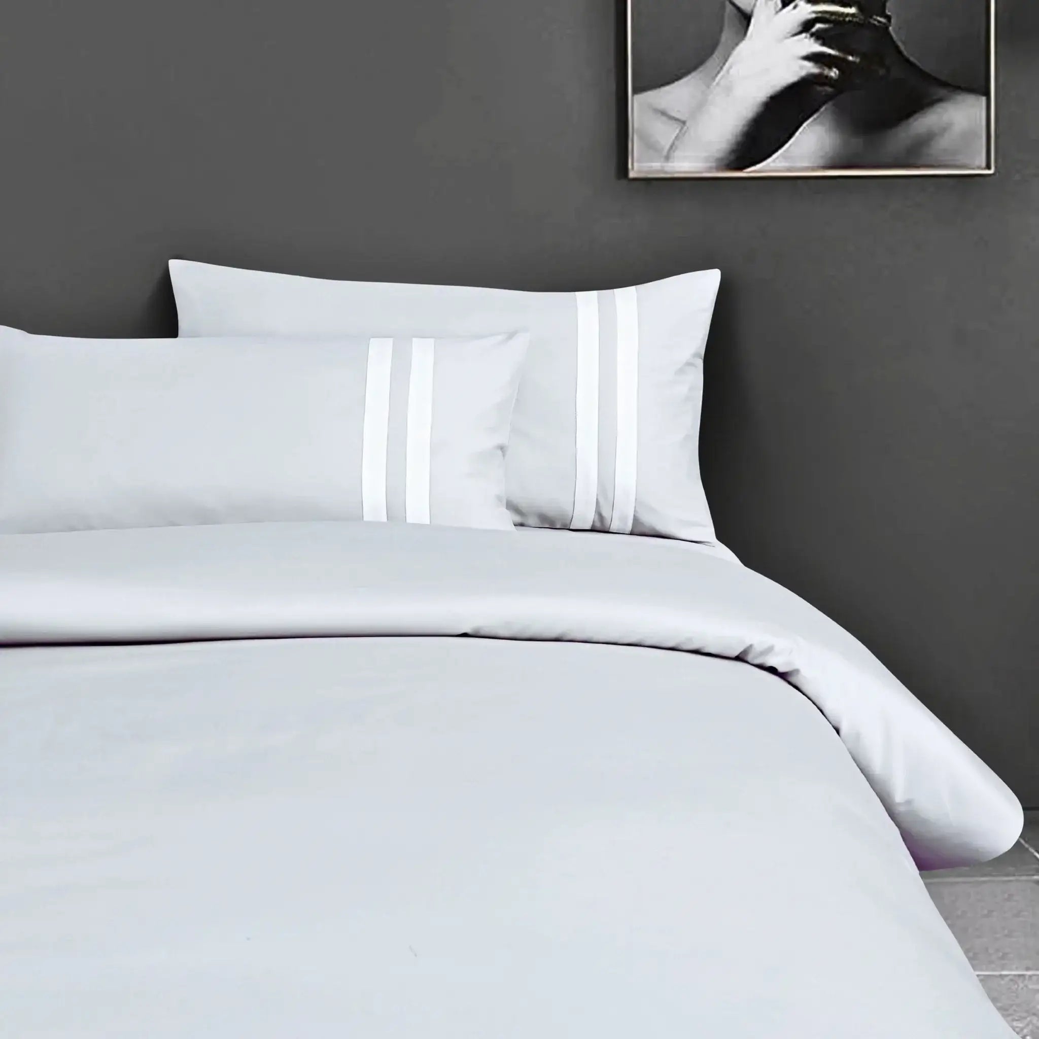 Luxe Striped King Size Bedsheet with 2 Pillow Covers-Silver Grey