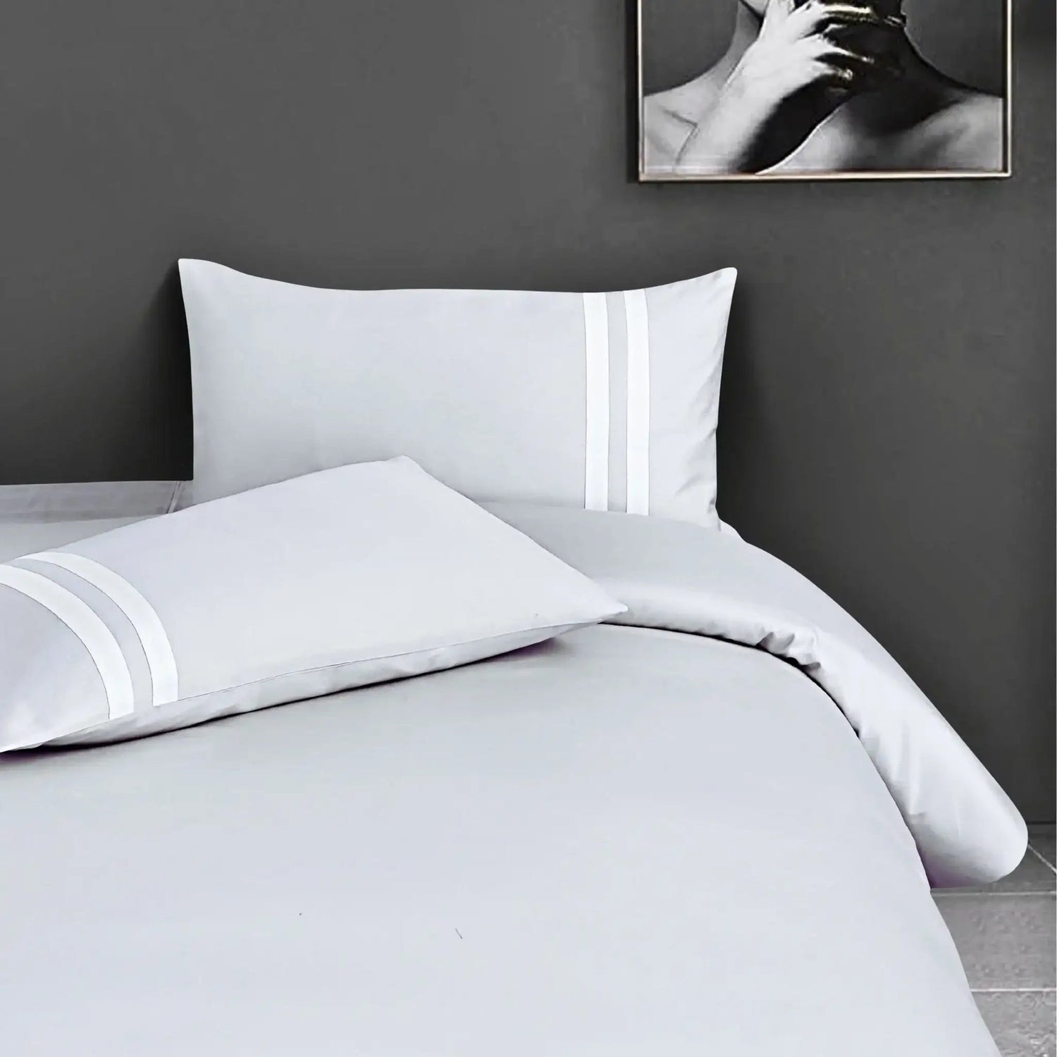 Luxe Striped King Size Bedsheet with 2 Pillow Covers-Silver Grey