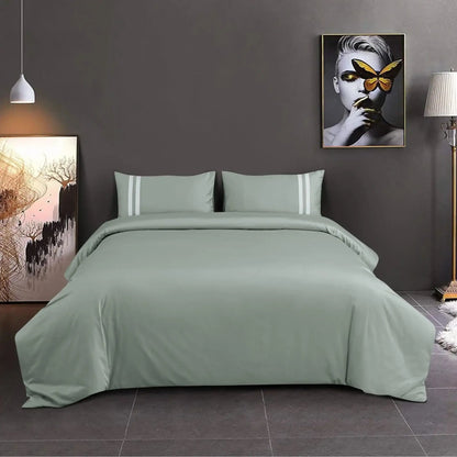 Luxe Striped King Size Bedsheet with 2 Pillow Covers-Olive Green