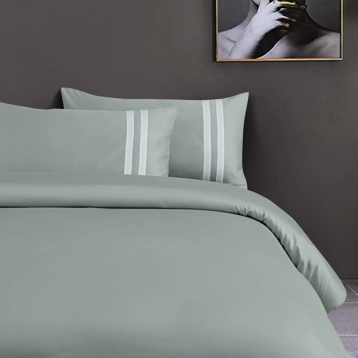Luxe Striped King Size Bedsheet with 2 Pillow Covers-Olive Green