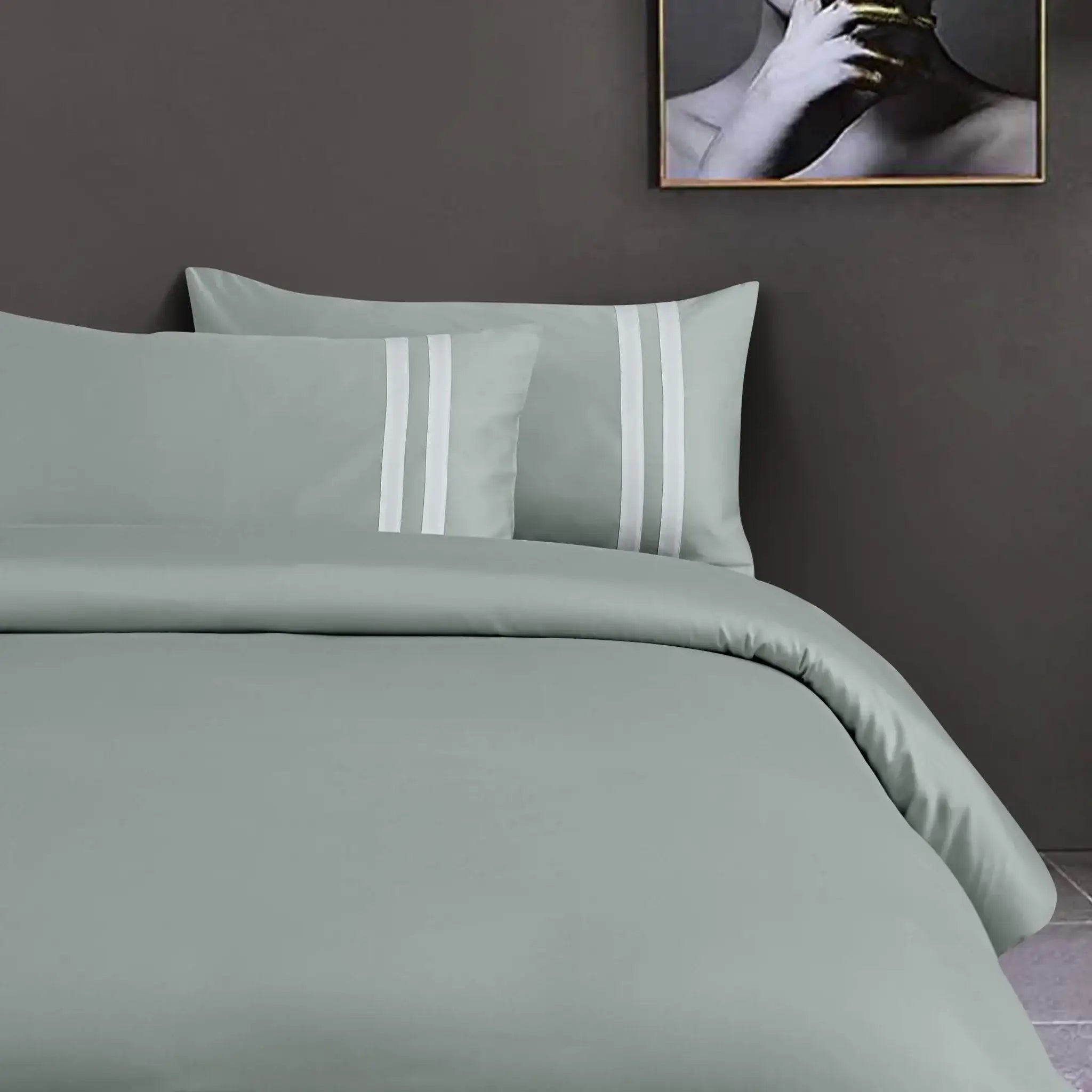 Luxe Striped King Size Bedsheet with 2 Pillow Covers-Olive Green