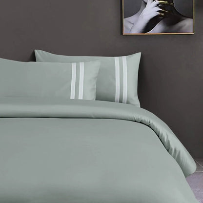Luxe Striped King Size Bedsheet with 2 Pillow Covers-Olive Green
