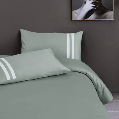Luxe Striped King Size Bedsheet with 2 Pillow Covers-Olive Green
