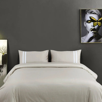Luxe Striped King Size Bedsheet with 2 Pillow Covers-Olive Beige