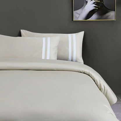 Luxe Striped King Size Bedsheet with 2 Pillow Covers-Olive Beige